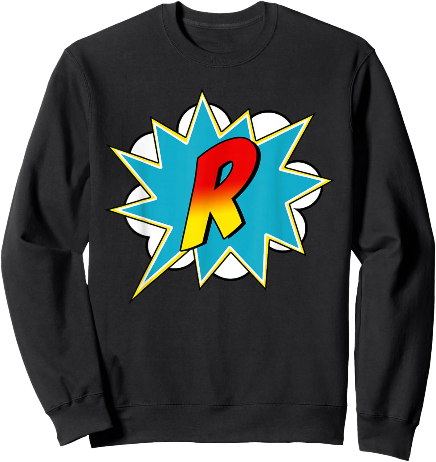 Letter Superhero Name Comic Costume - Black, Small, Retro, Superhero, Cartoon, -Adults & Kids, Ages 6+, Short Sleeve Sweatshirt - Sweatshirt | Black