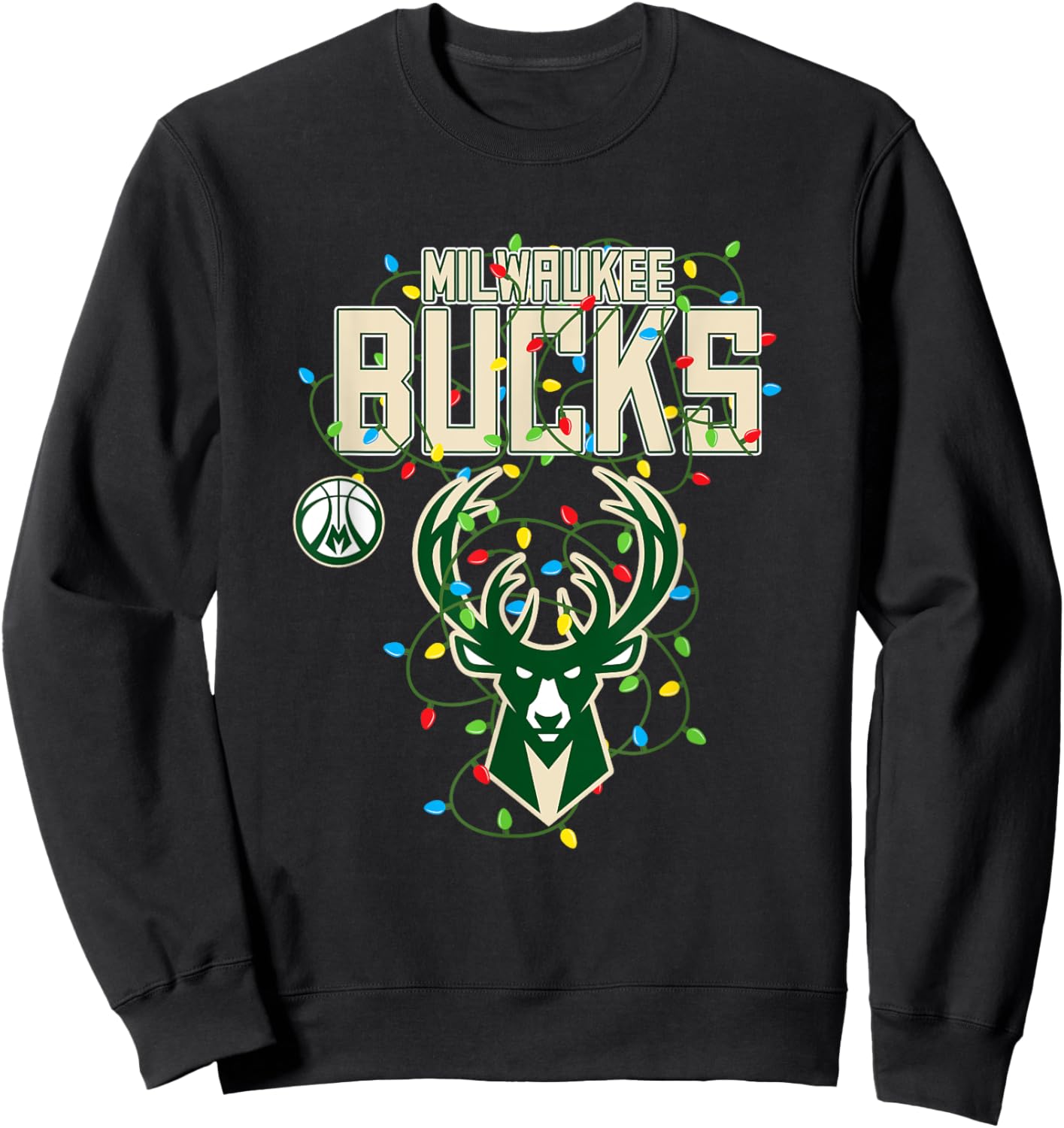 NBA Milwaukee Bucks Christmas Lights Holiday Sweatshirt - Sweatshirt | Black