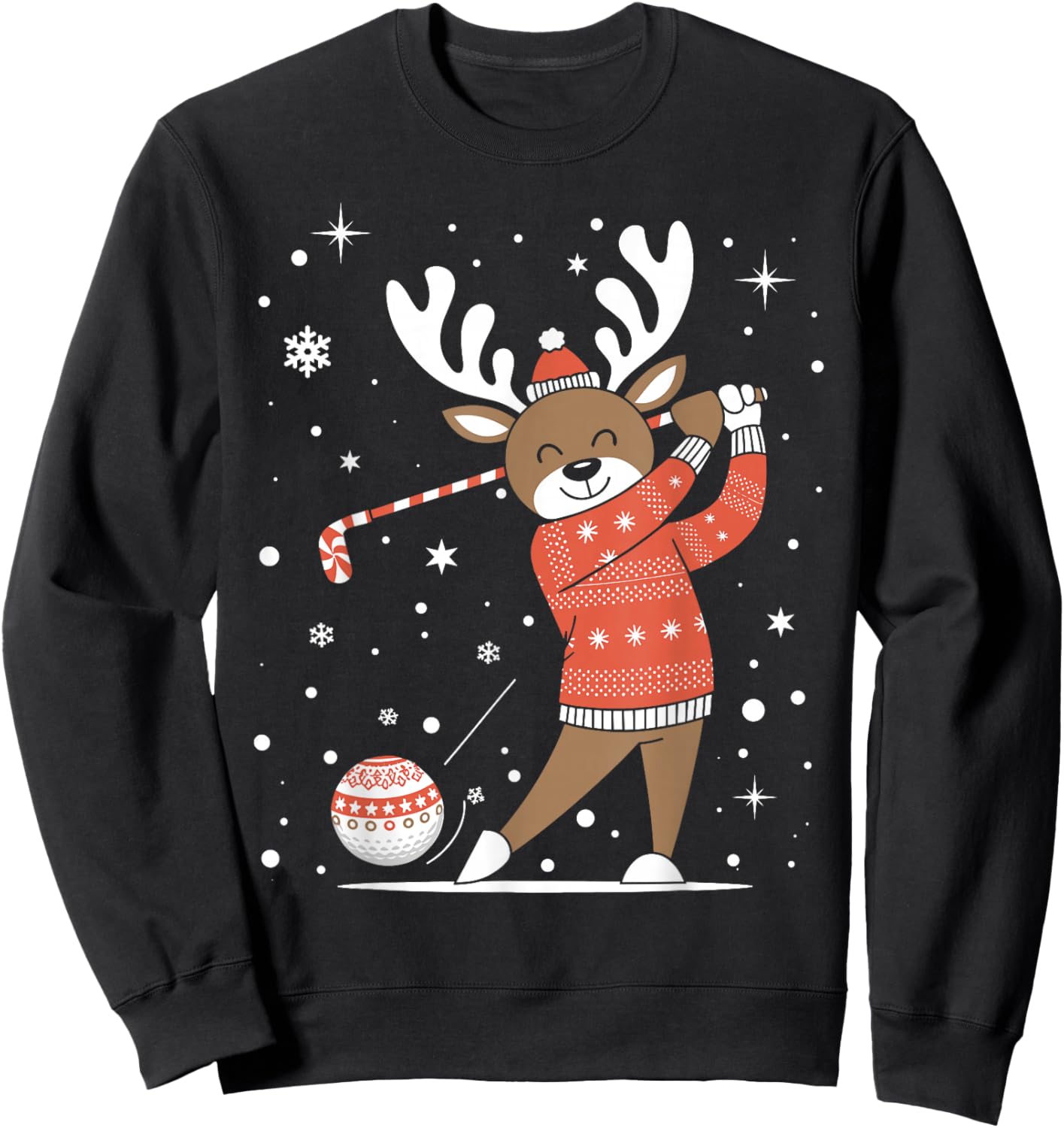 Golf Player Xmas Lights Reindeer Playing Golf Christmas Sweatshirt - Sweatshirt | Black