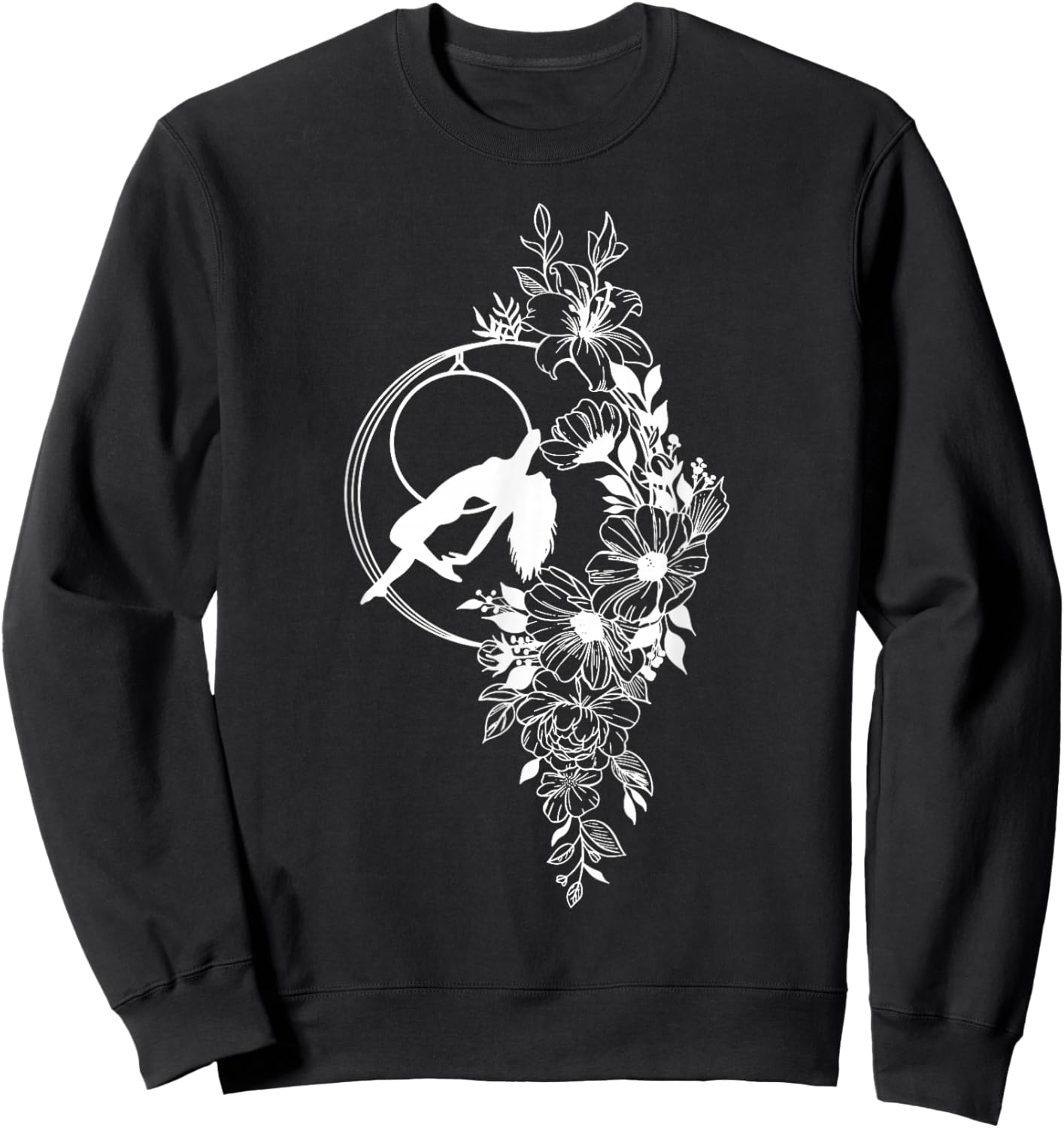 Retro Aerial Hoop Floral Hoop Women Dancer Aerial Acrobatics Sweatshirt - Sweatshirt | Black