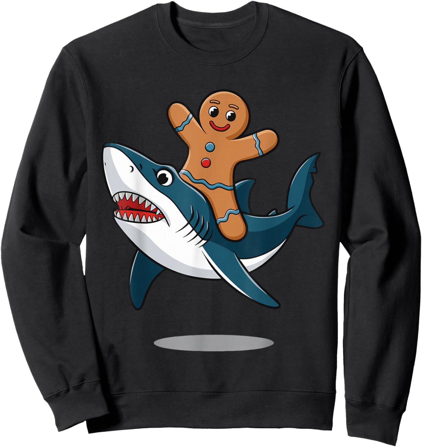 Gingerbread Riding A Shark Sweatshirt - Sweatshirt | Black