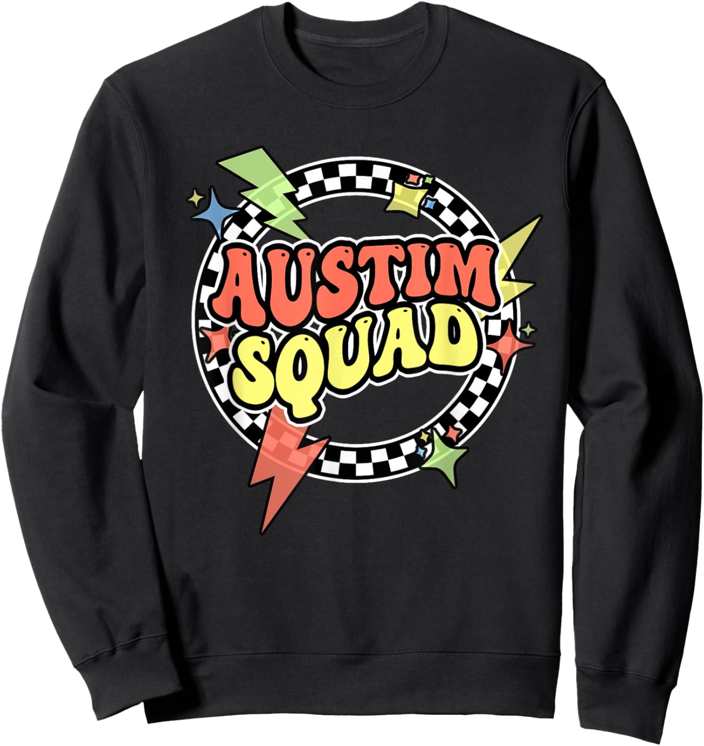 Retro Autism Squad Support Autism Mom Dad Funny For Kids Men Sweatshirt - Sweatshirt | Black