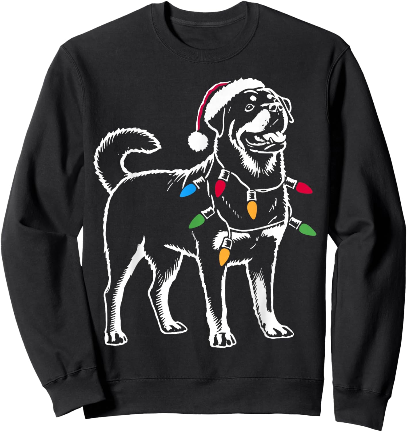 Rottie Rottweiler Christmas Lights Santa Hat Dog Lover Gifts Sweatshirt - Sweatshirt | Black