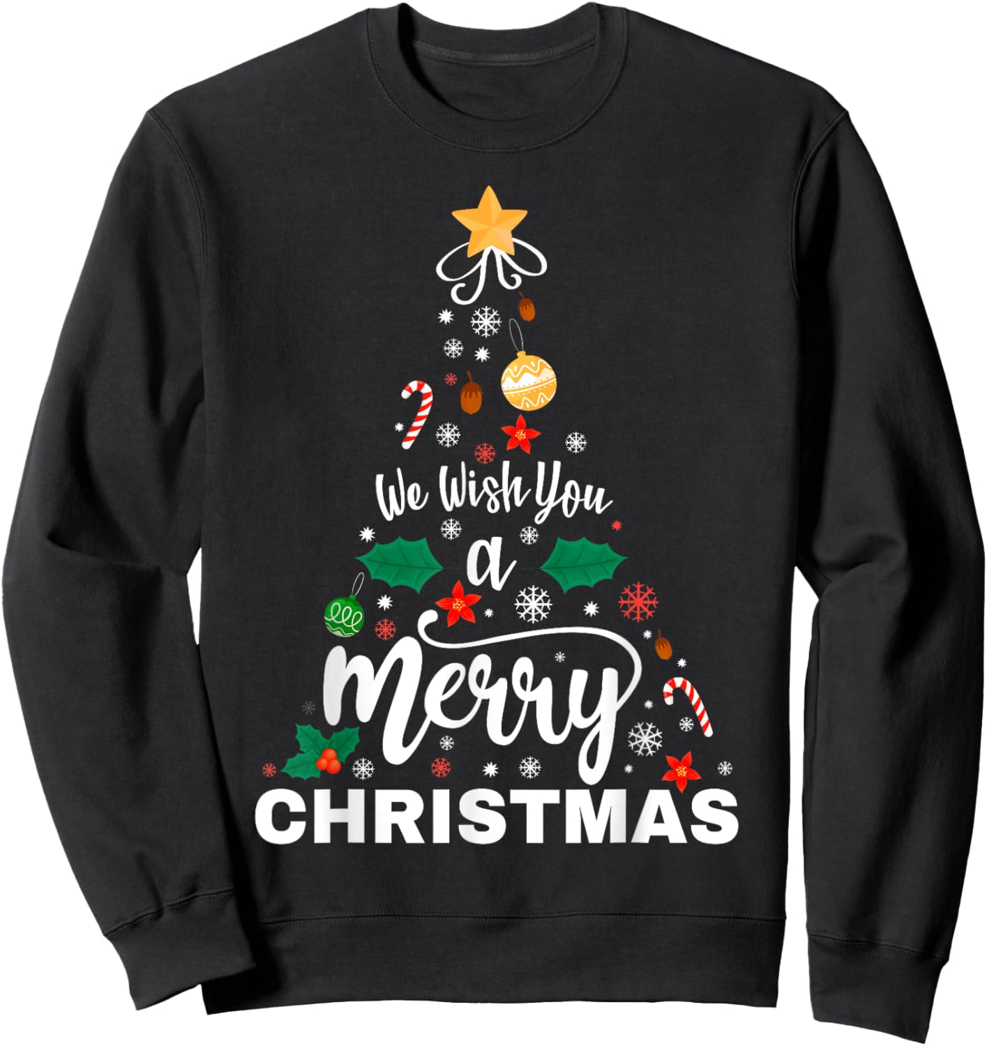We Wish You Merry Christmas Vintage Xmas Tree Funny Holiday Sweatshirt - Sweatshirt | Black