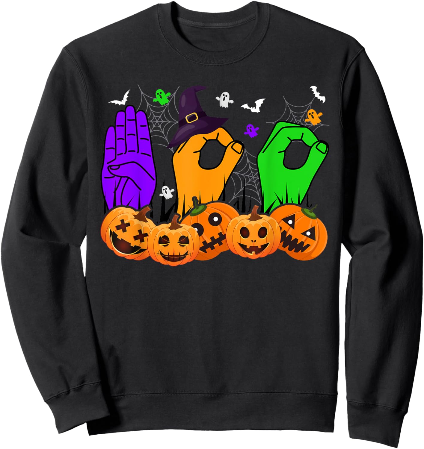 Boo Hands American Sign Language Pride ASL Halloween Sweatshirt - Sweatshirt | Black