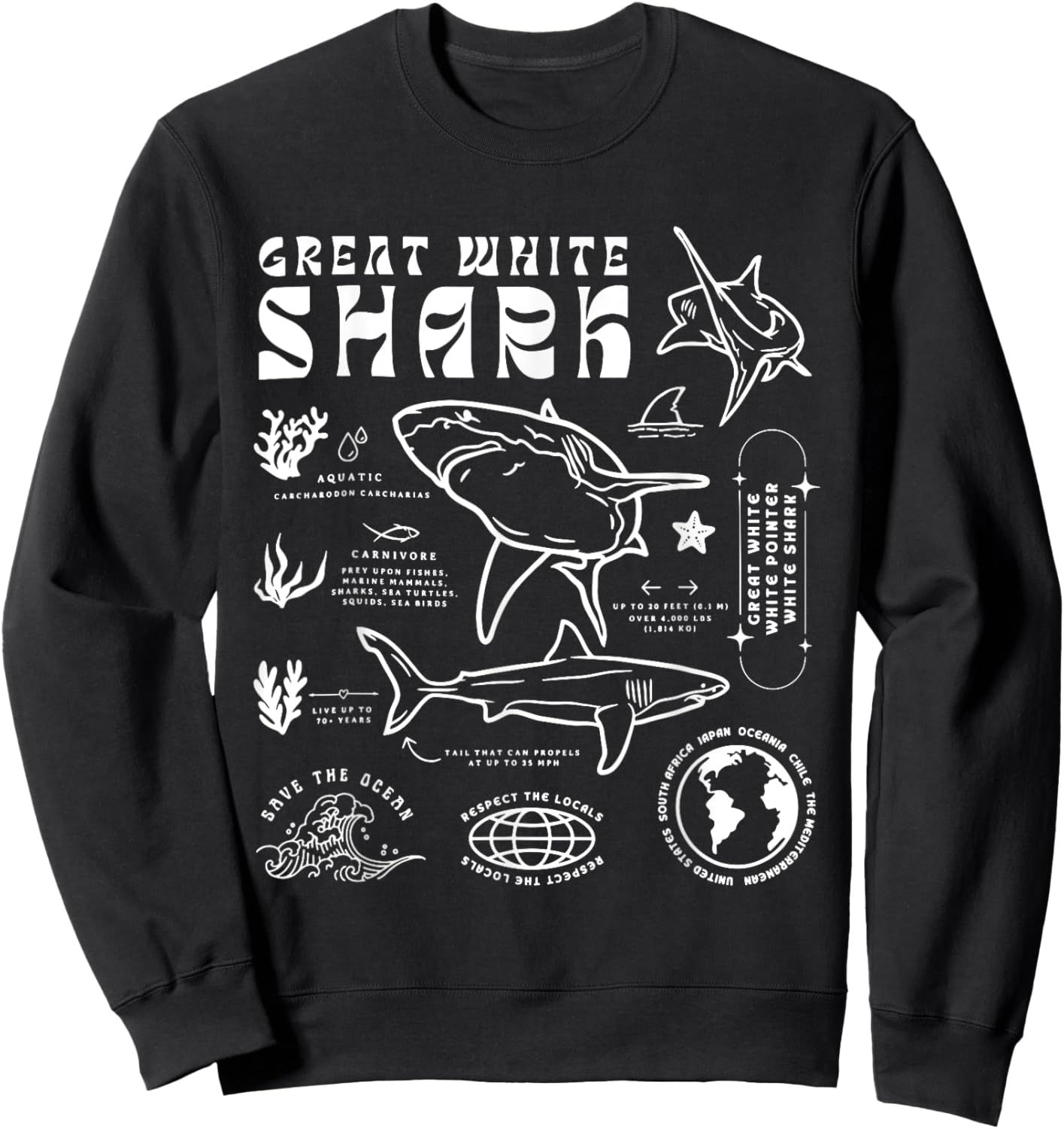 Great White Shark Anatomy Marine Biologist Sweatshirt - Sweatshirt | Black