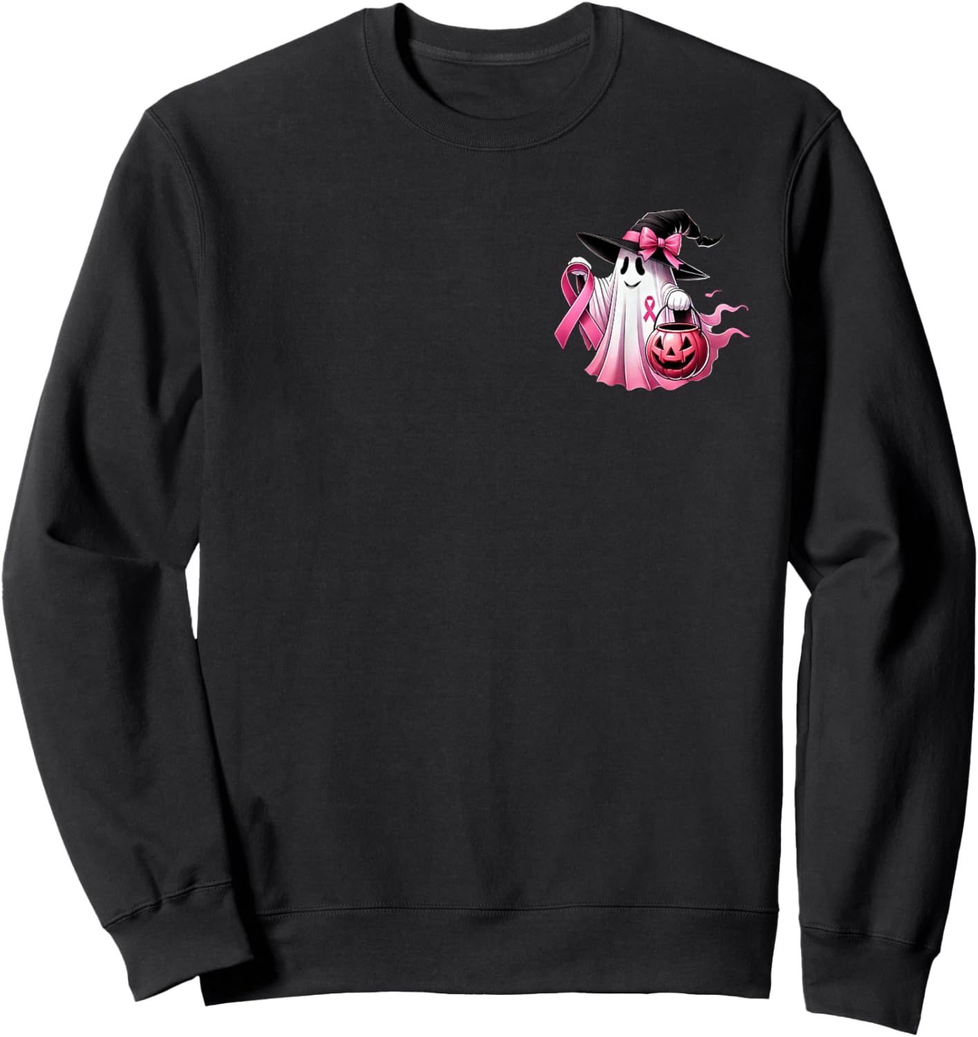 In October We Wear Pink Witch Ghost Breast Cancer (2 Side) Sweatshirt - Sweatshirt | Black