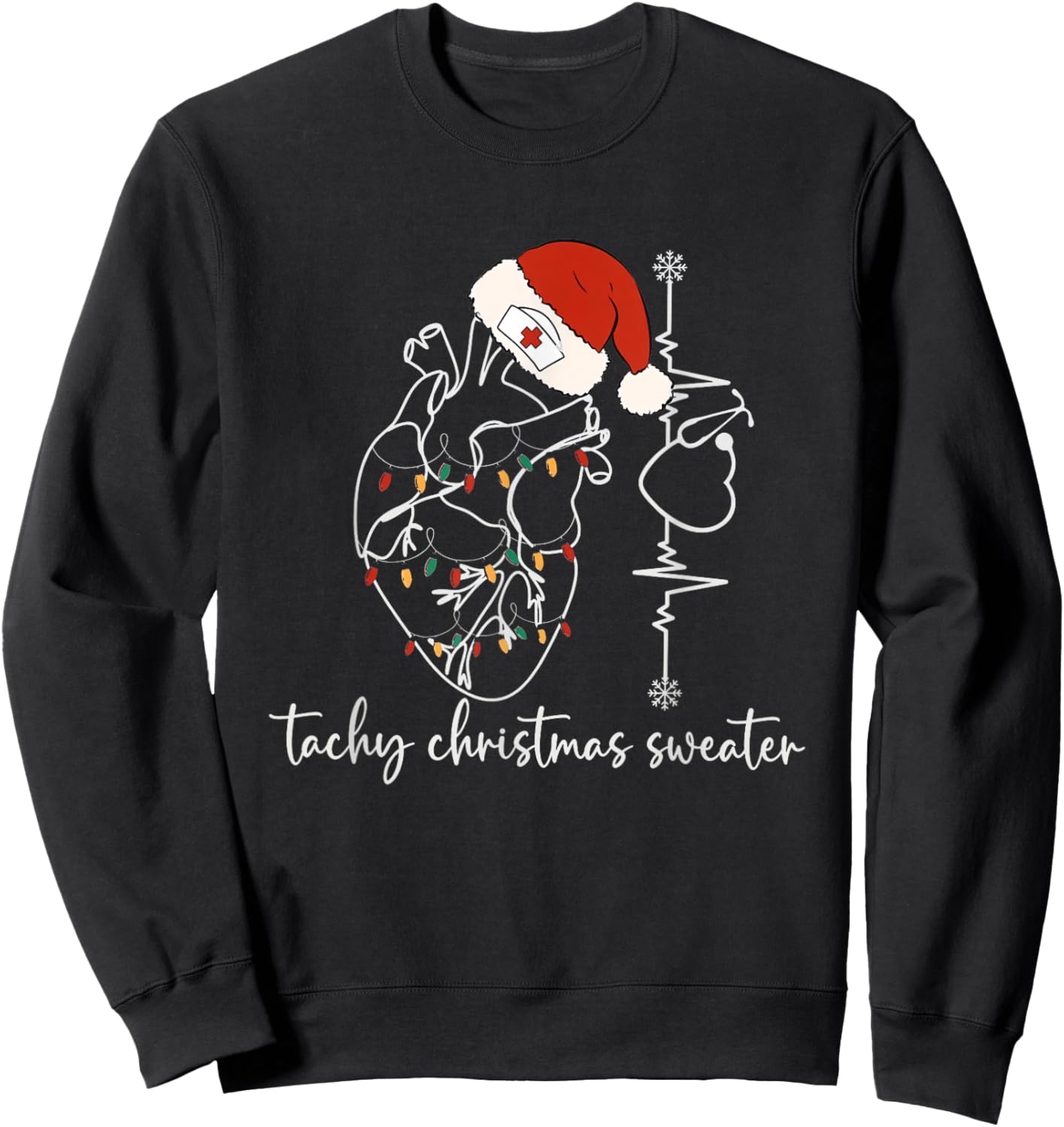 Heart Anatomy Nurse Christmas Cardiac Tachy Cvicu Icu Sweatshirt - Sweatshirt | Black