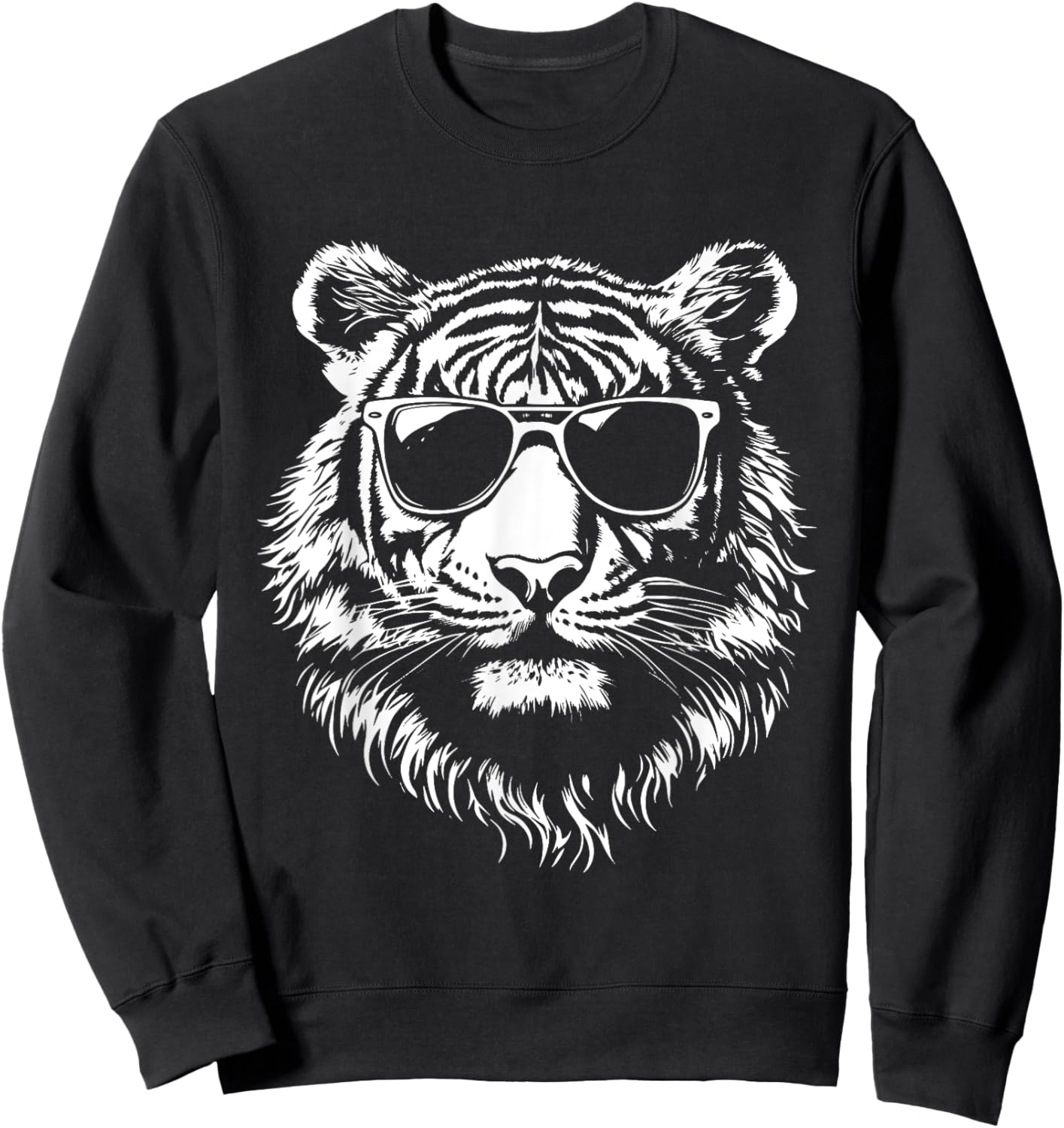 tigerco. Tiger Sunglasses Graphic -Adults & -Kids - Black - Small - Short Sleeve - Classic Fit - Polyester 100% Sweatshirt - Sweatshirt | Black