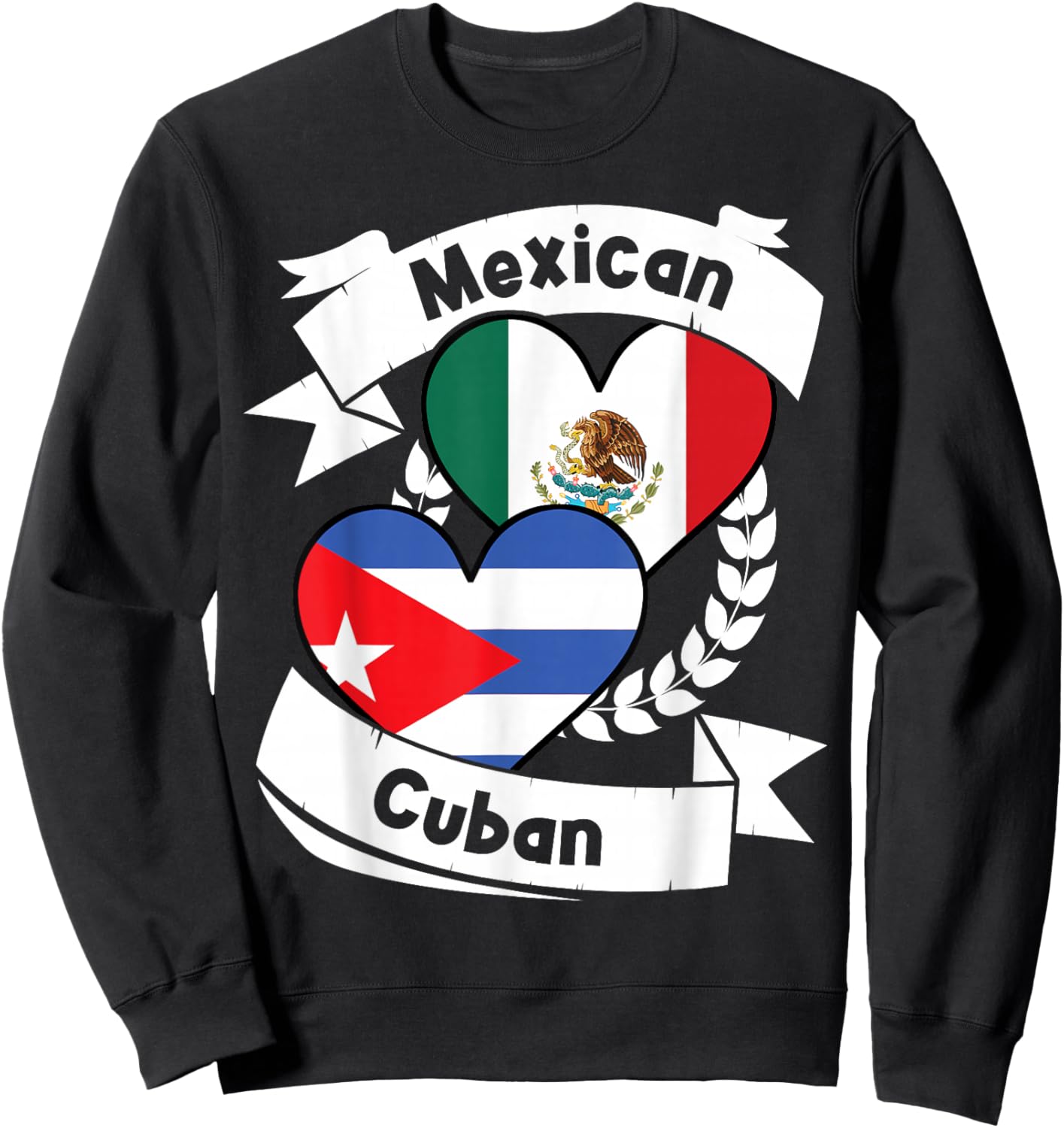 Mexican Cuban Heart Flags Mexico Cuba Sweatshirt - Sweatshirt | Black