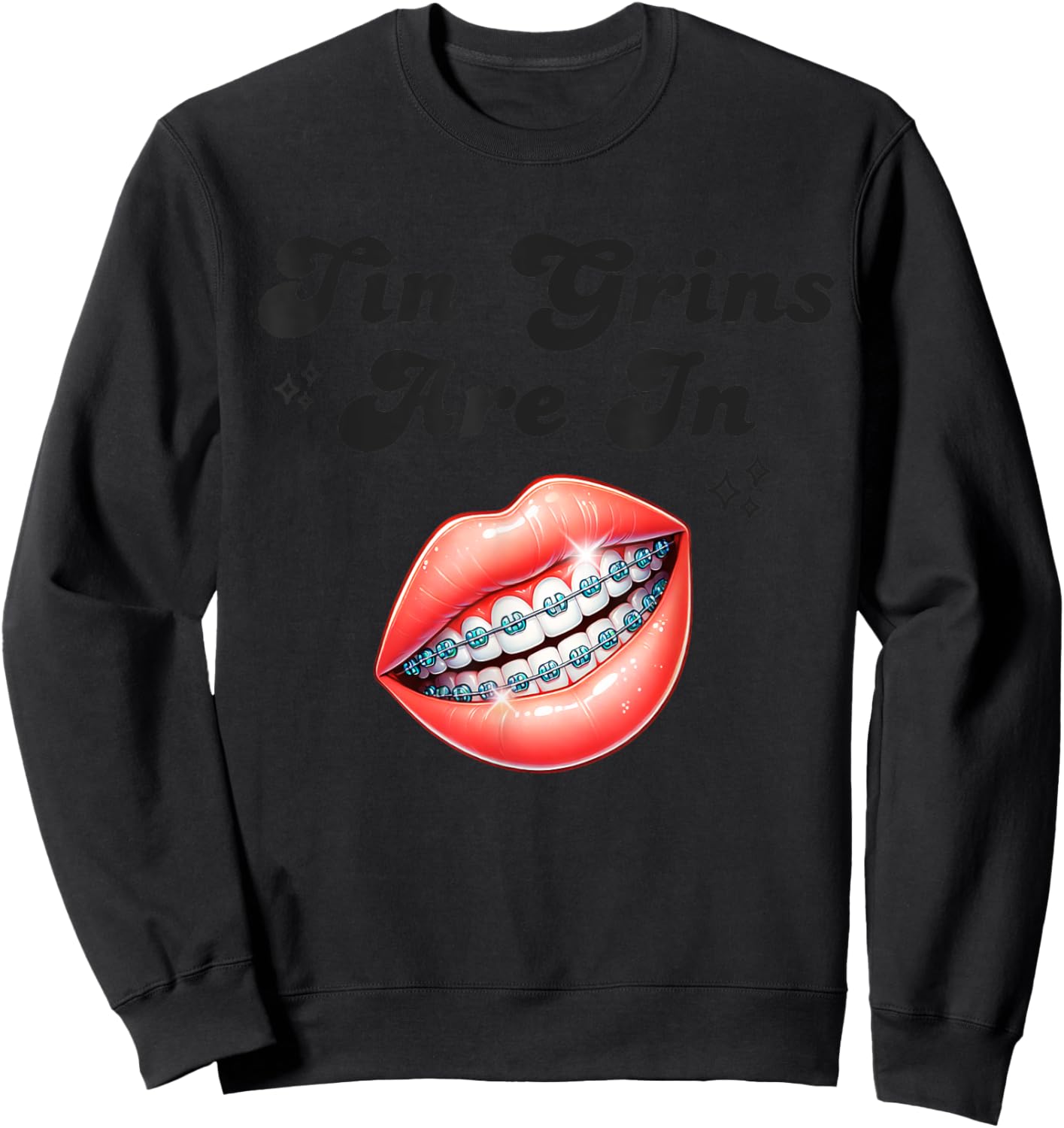Metal Dental Braces, Tin Grins, Retro Braces Sweatshirt - Sweatshirt | Black