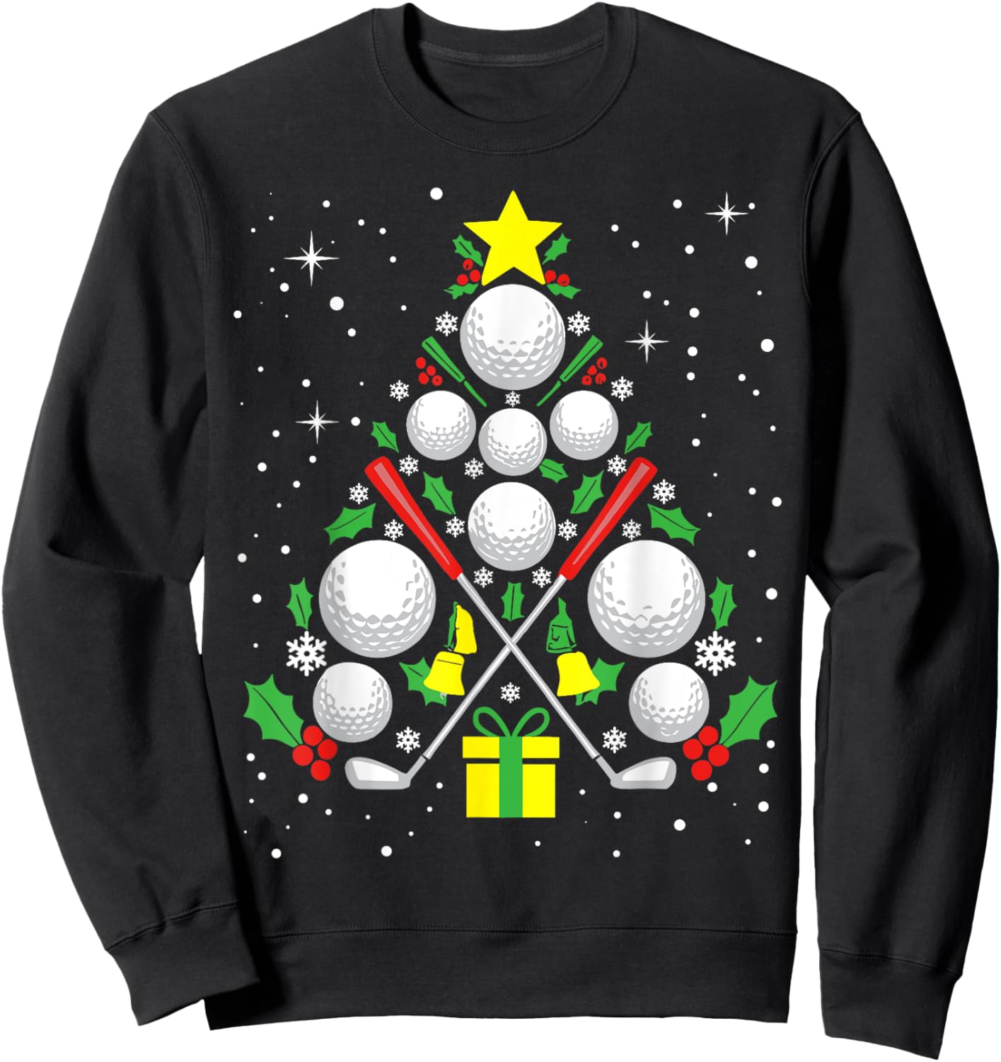 Funny Golf Player Xmas Lights Golf Christmas Tree Sweatshirt - Sweatshirt | Black