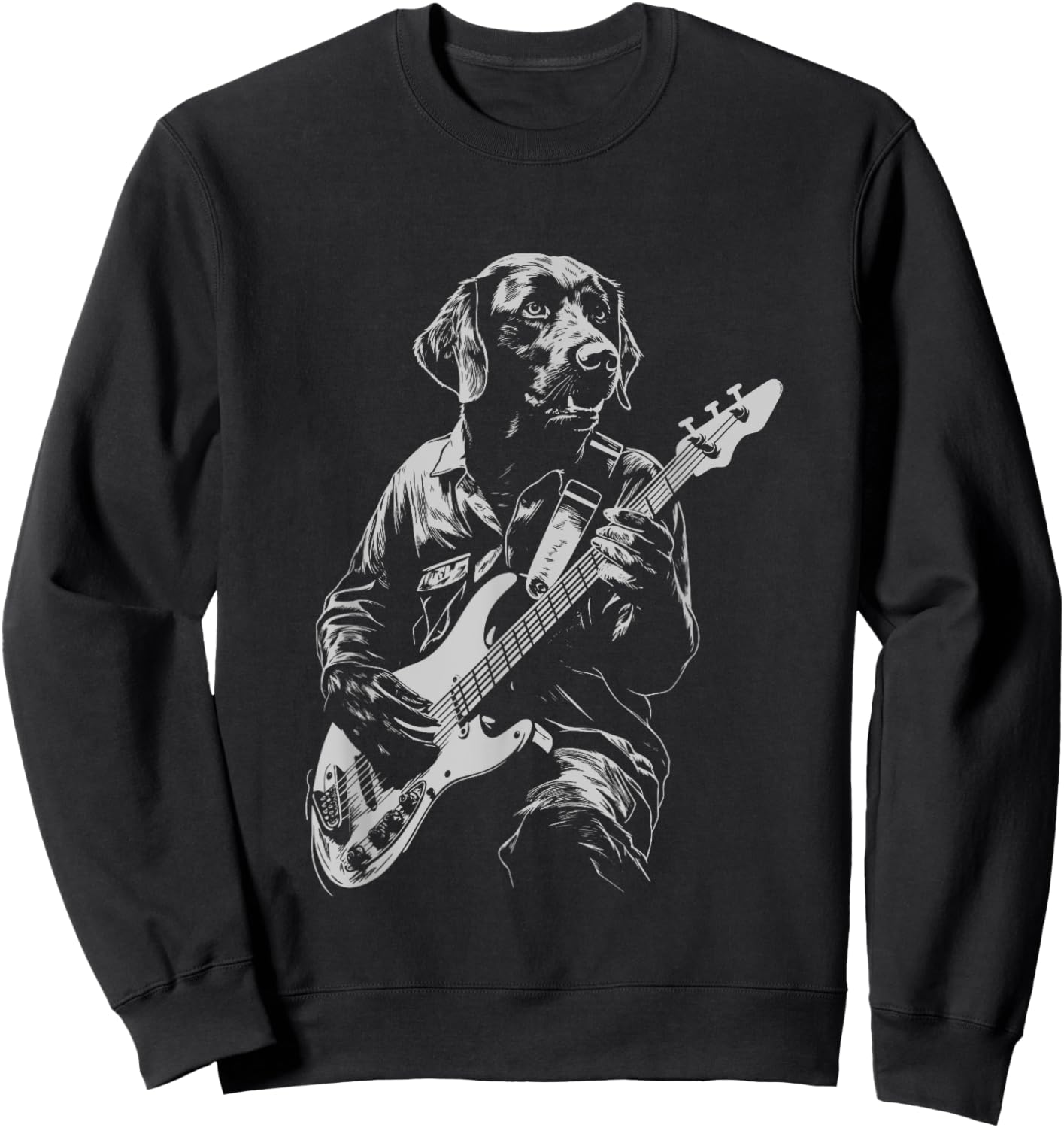 Funny Chocolate Labrador Bass Guitar Music Lover Men Women Sweatshirt - Sweatshirt | Black