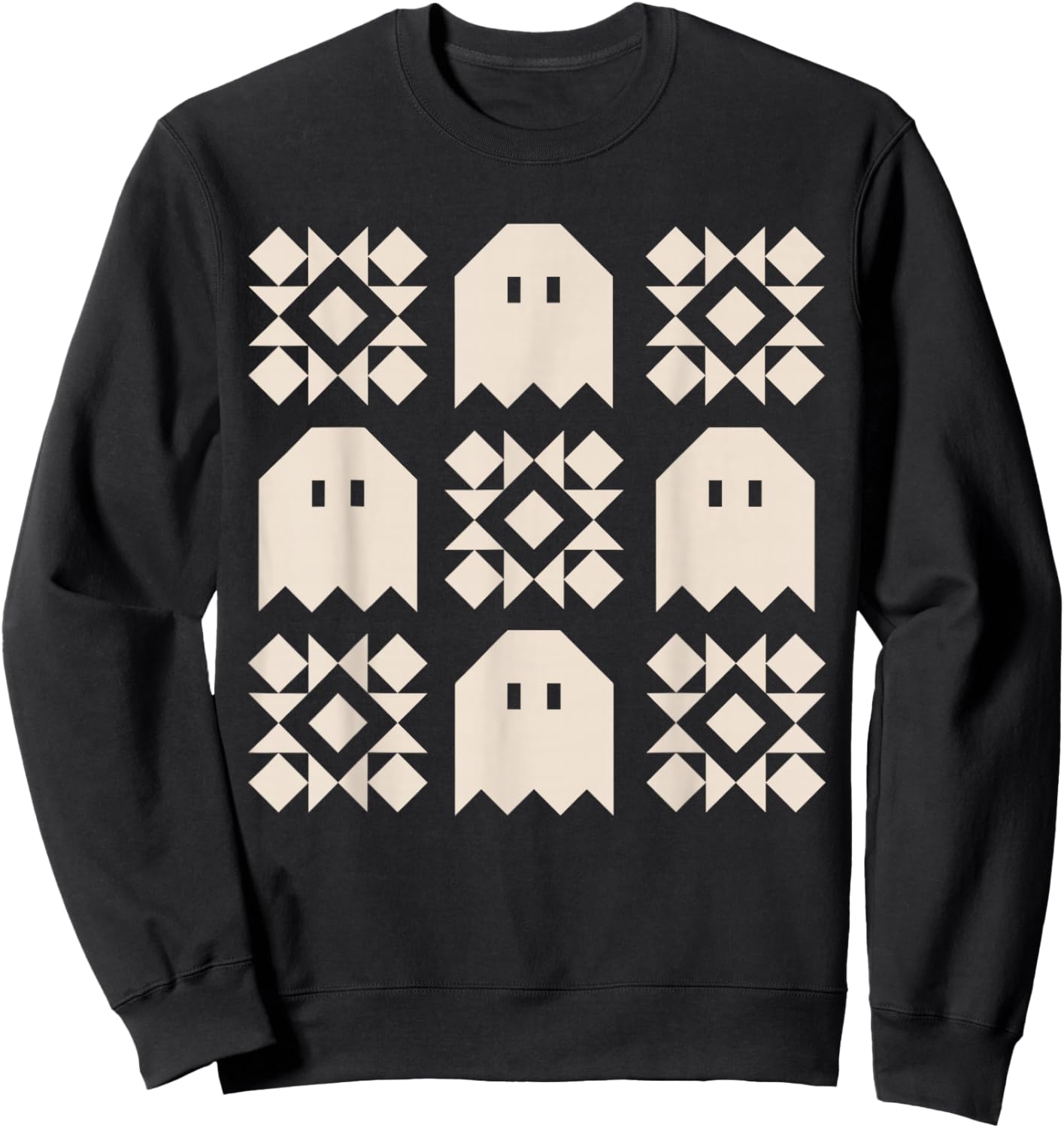 Ghost Quilt Block Halloween Quilting Ghost Block Quilter_ Sweatshirt - Sweatshirt | Black
