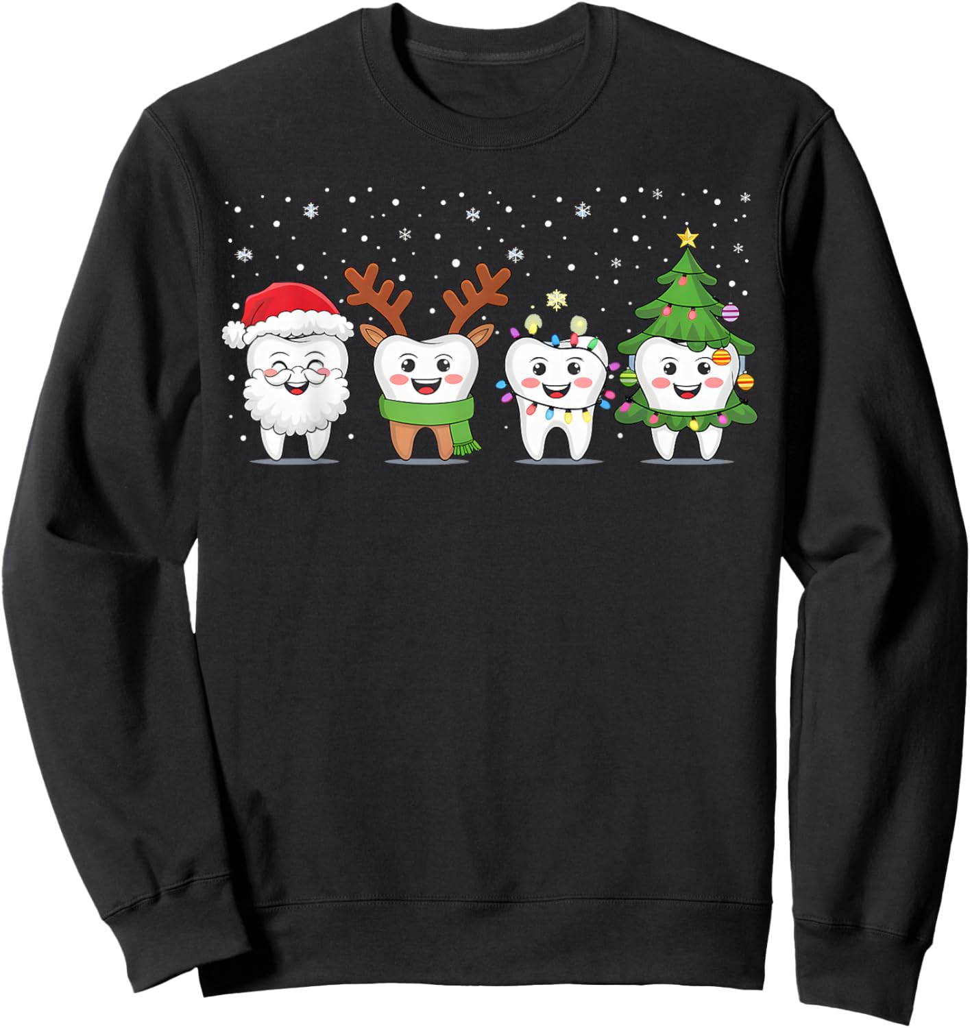 Cute Christmas Dental Tooth Characters Fun Holiday Dentist Sweatshirt - Sweatshirt | Black