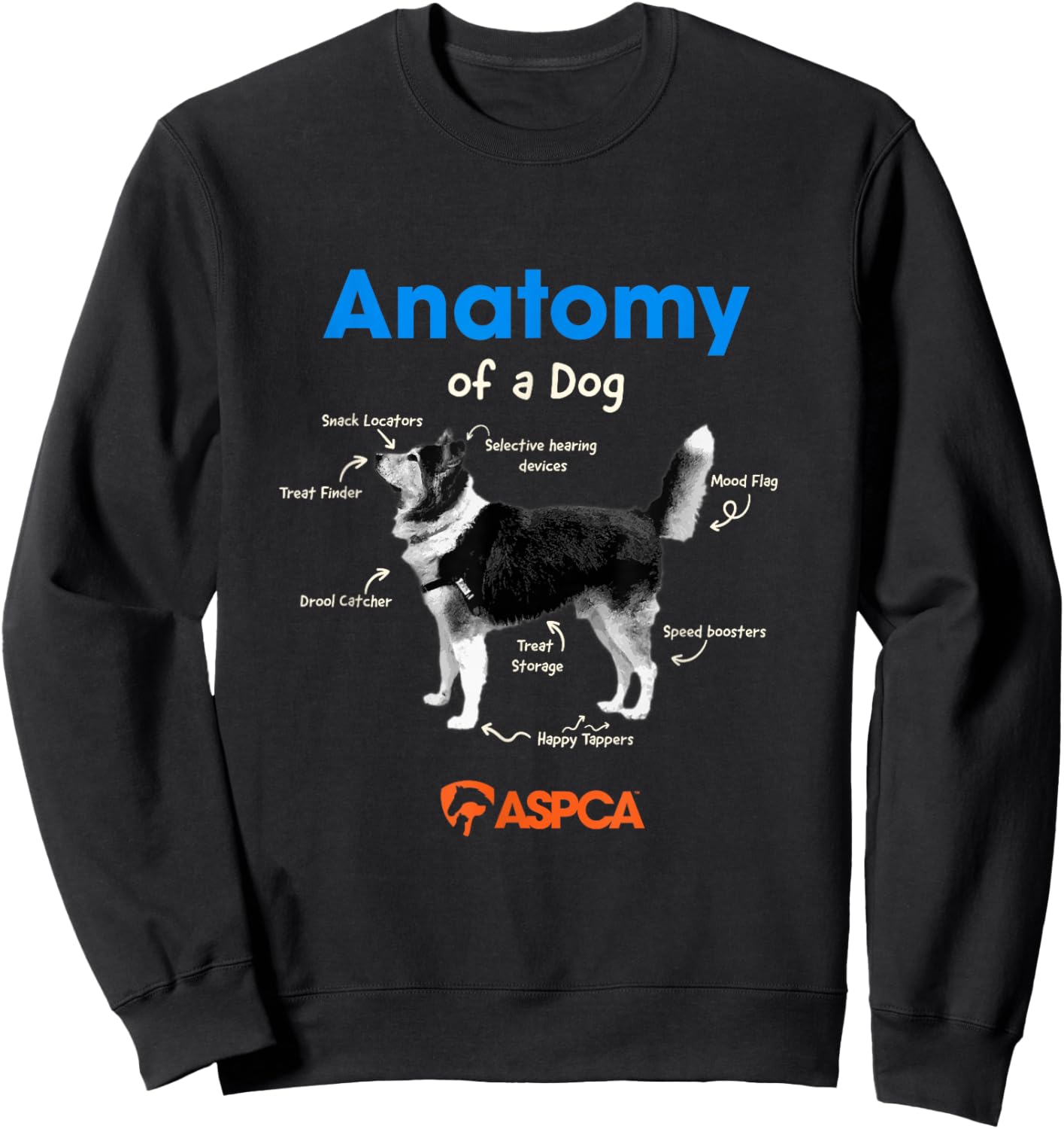 ASPCA Anatomy of a Dog -Adults Dog Lovers Classic Fit Black Small Short Sleeve Sweatshirt - Sweatshirt | Black