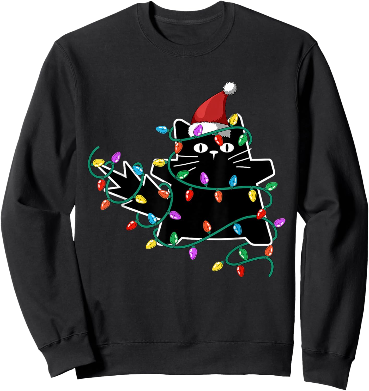 Black Cat Christmas Tree Lights Funny Santa Kitten Sweatshirt - Sweatshirt | Black