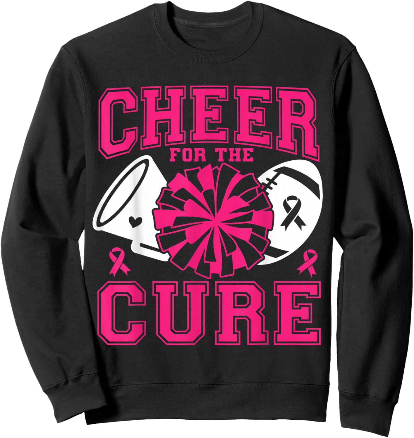 Cheer For The Cure Breast Cancer Awareness Pink Ribbon Sweatshirt - Sweatshirt | Black