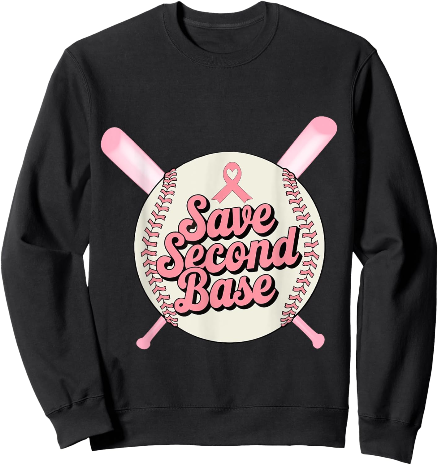 Save Second And Base Funny Softball Breast Cancer Awareness Sweatshirt - Sweatshirt | Black