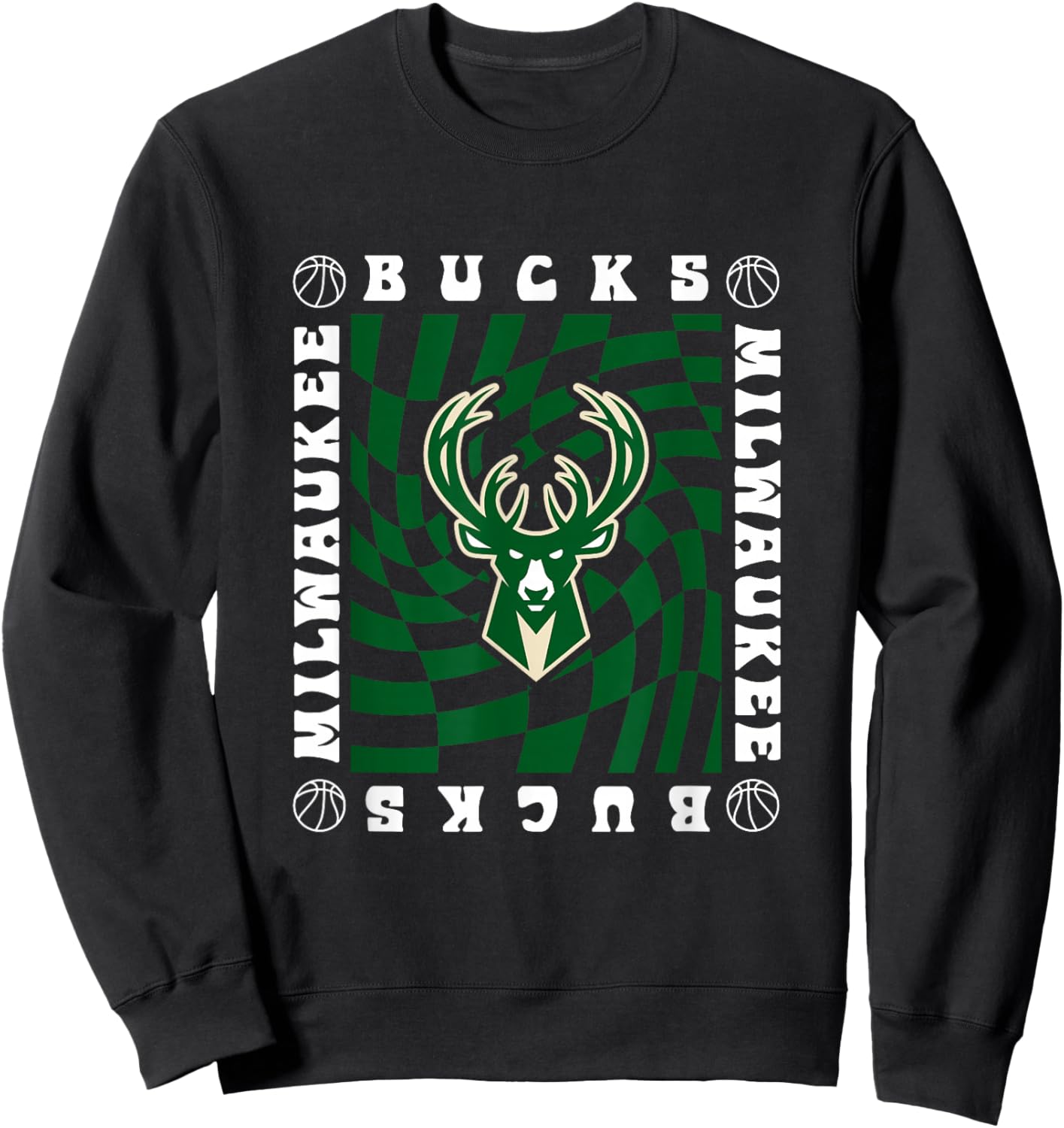 NBA Milwaukee Bucks Retro Checkerboard Wave Sweatshirt - Sweatshirt | Black