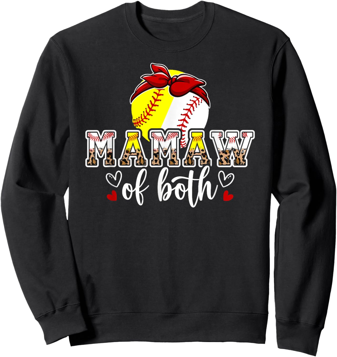 Mamaw Of Both Leopard Softball Baseball Mamaw Grandma Sweatshirt - Sweatshirt | Black