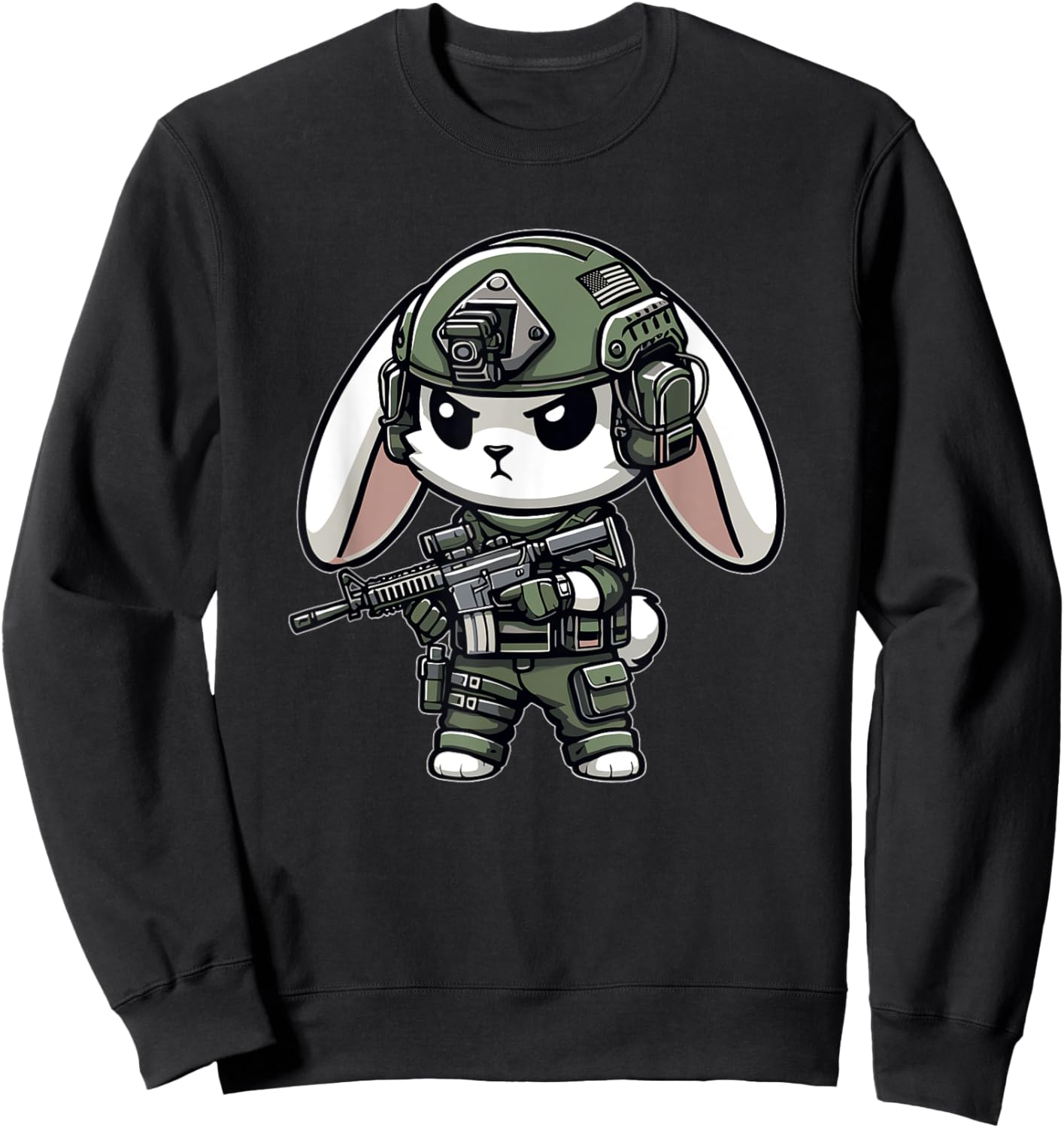 Funny Happy Easter Tactical Rabbit Veteran Men Women Gift Sweatshirt - Sweatshirt | Black