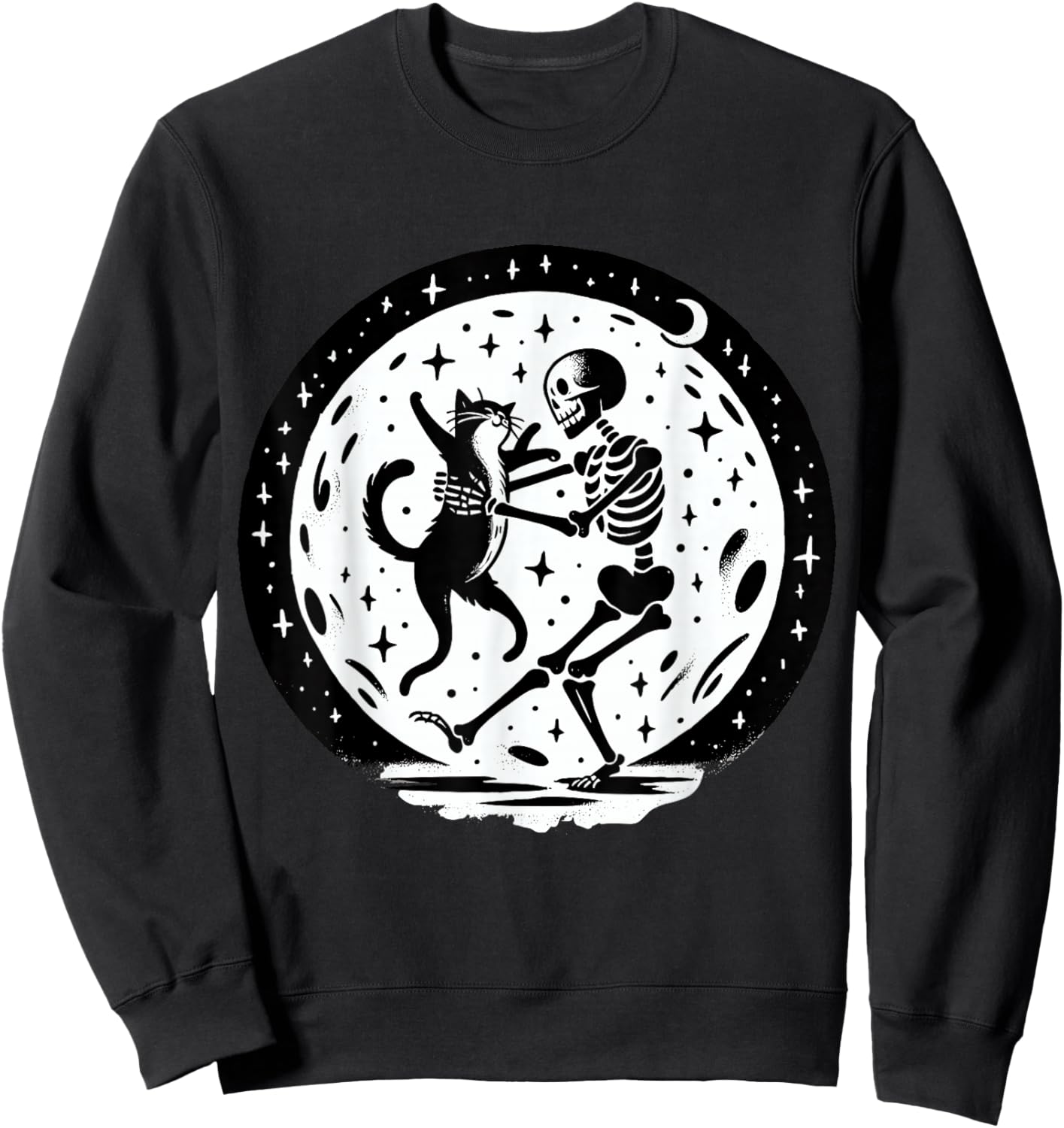Skeleton Dancing with Cat Halloween Sweatshirt - Sweatshirt | Black