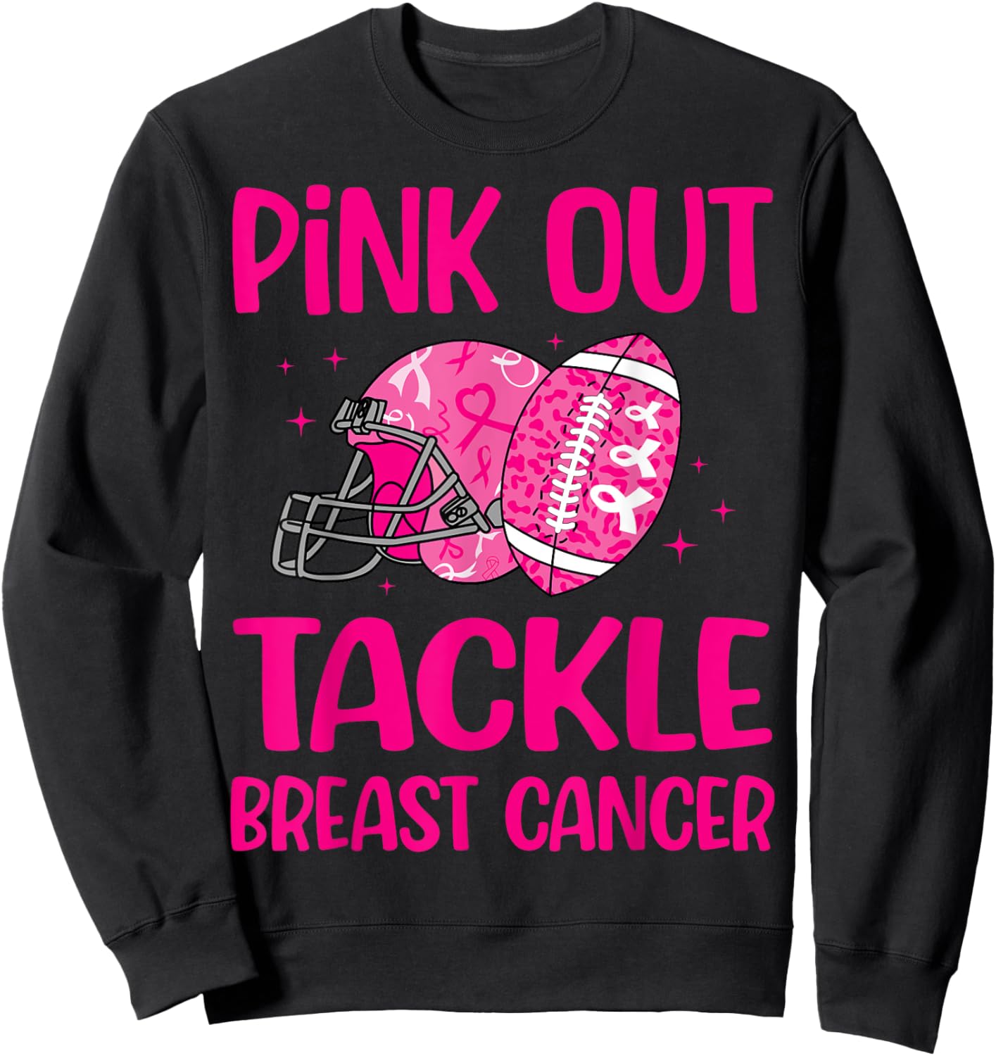 American Football Pink Out Tackle Breast Cancer Awareness Sweatshirt - Sweatshirt | Black
