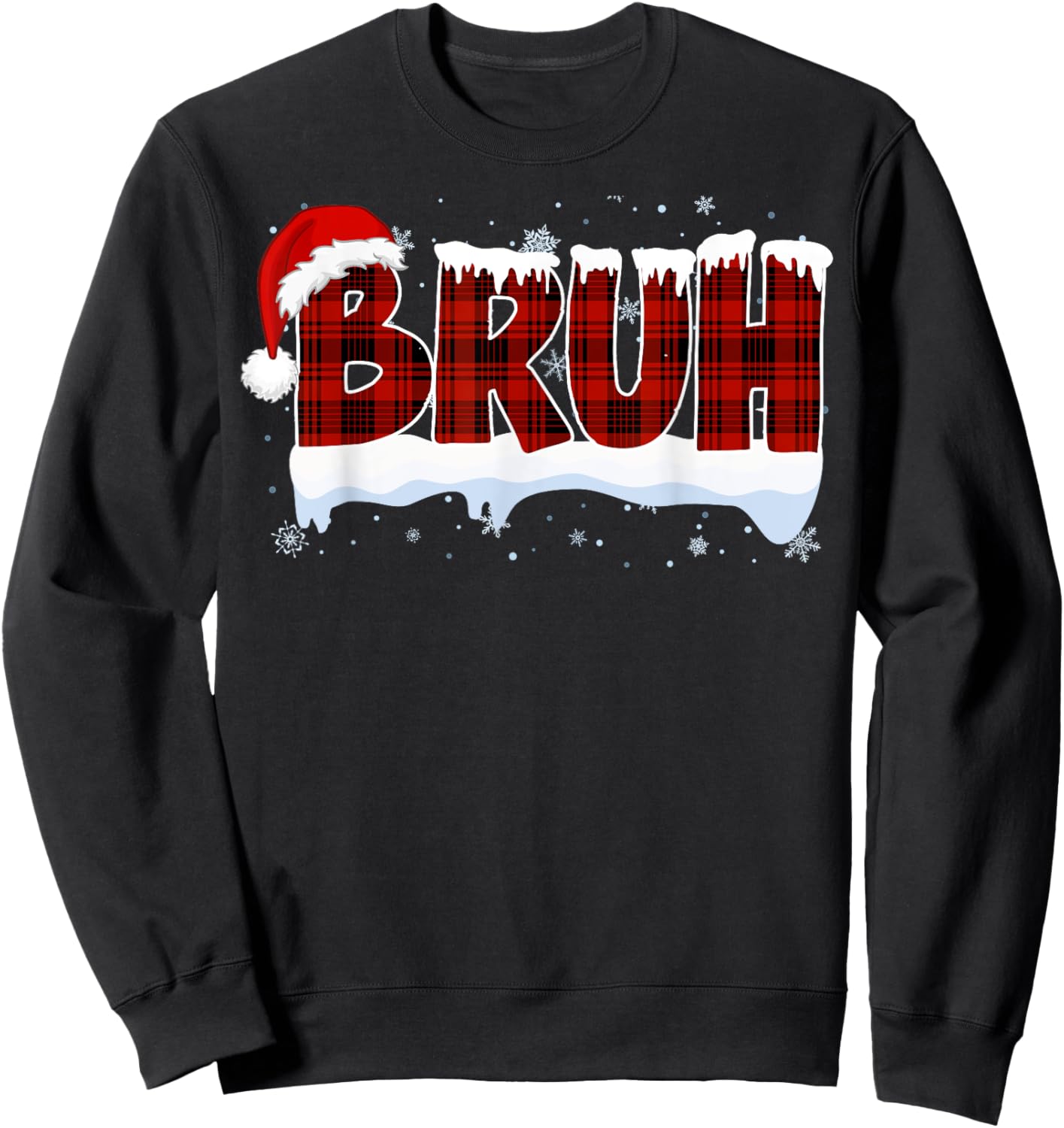 Bruh Funny Christmas Red Plaid Xmas Teens Boys Kids Pajamas Sweatshirt - Sweatshirt | Black