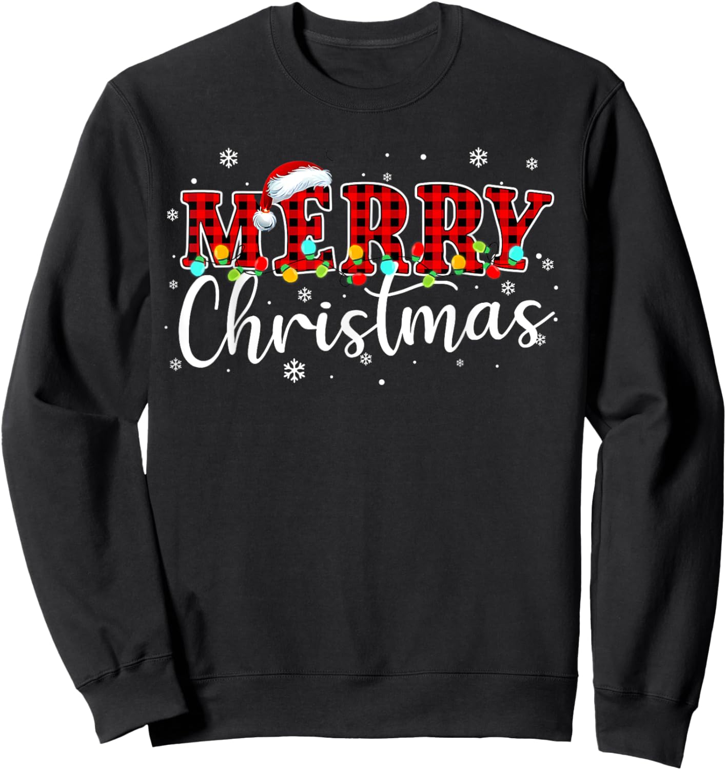 Merry Christmas Buffalo Plaid Red Santa Hat Xmas Pajamas Sweatshirt - Sweatshirt | Black
