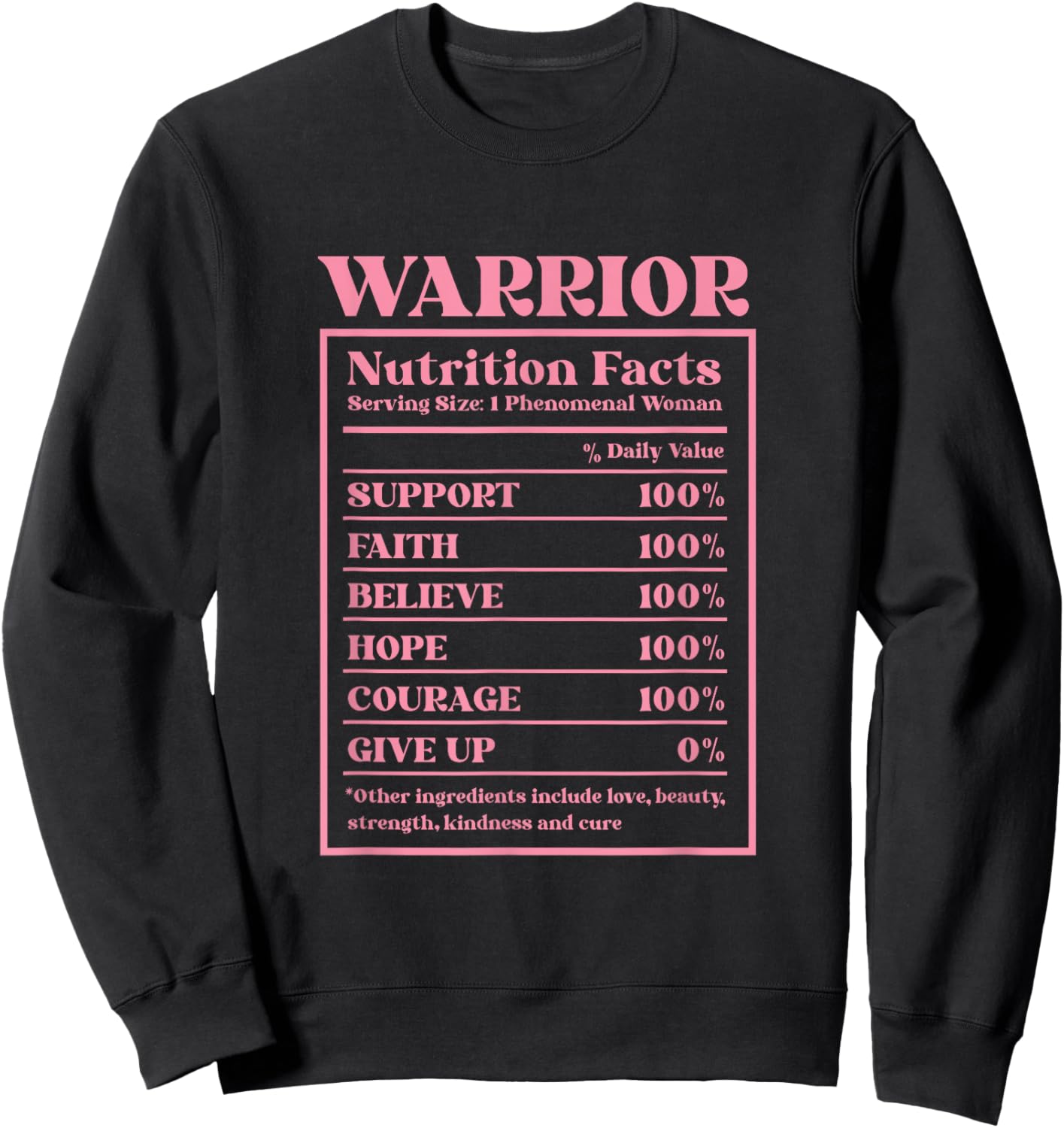 Warrior Nutrition Facts Breast Cancer Awareness Sweatshirt - Sweatshirt | Black