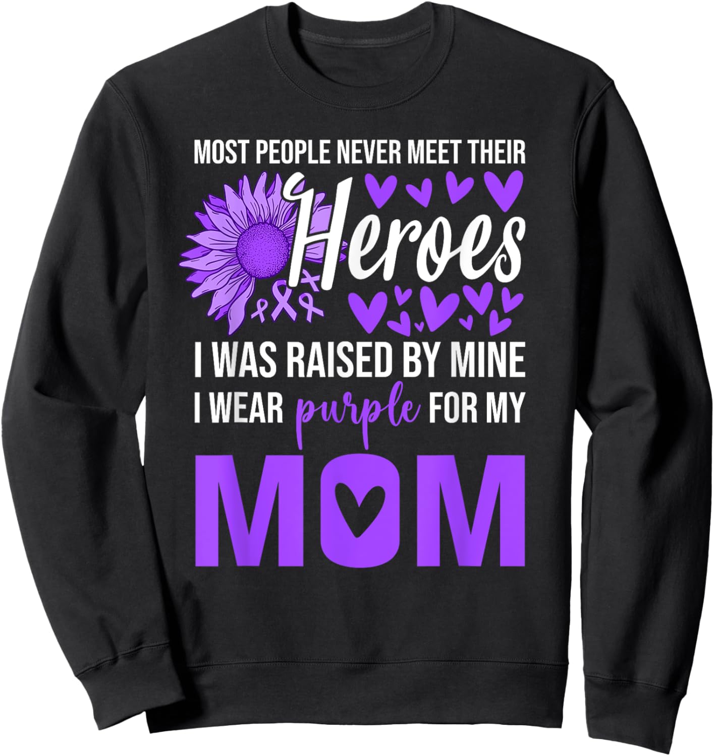I Wear Purple for Mom Shirt Sunflower Alzheimer‘s Awareness Sweatshirt - Sweatshirt | Black