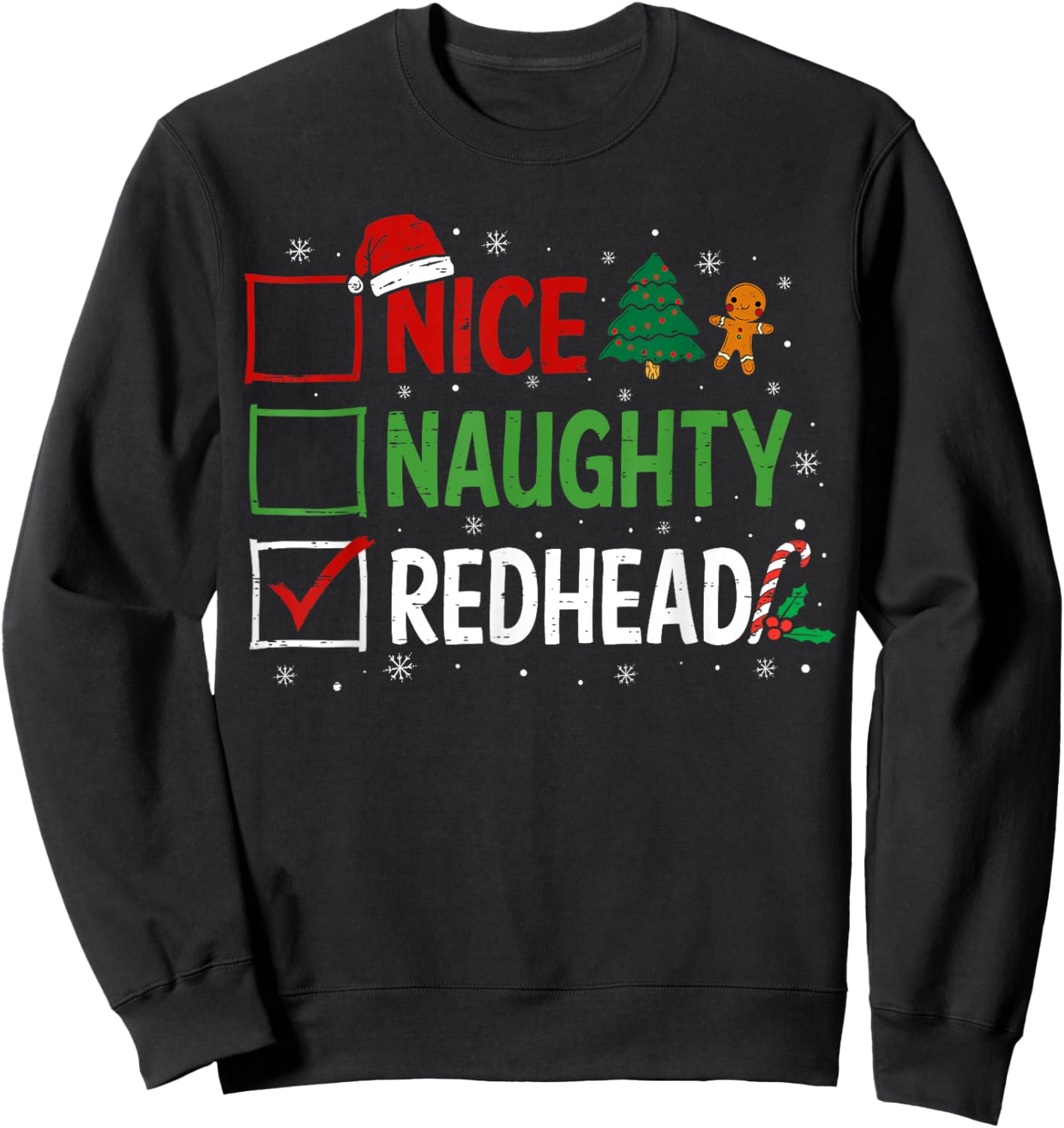 Naughty Nice Redhead Christmas Pajamas Santa Claus Xmas Sweatshirt - Sweatshirt | Black