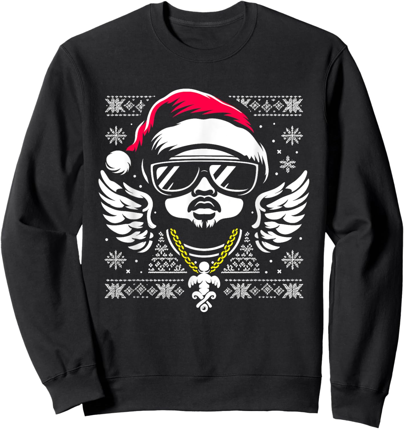 Rapper Santa Hat - Vintage Hip Hop Xmas Ugly Christmas Sweatshirt - Sweatshirt | Black