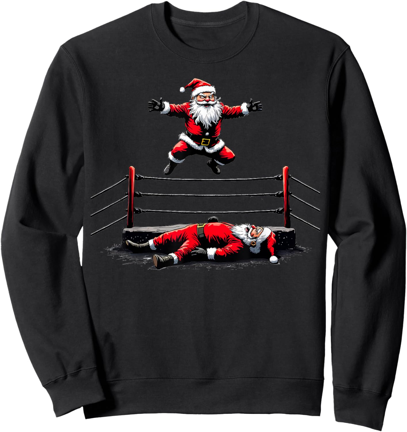 Funny Christmas Santa Claus Graphic Wrestling Wrestler Sweatshirt - Sweatshirt | Black