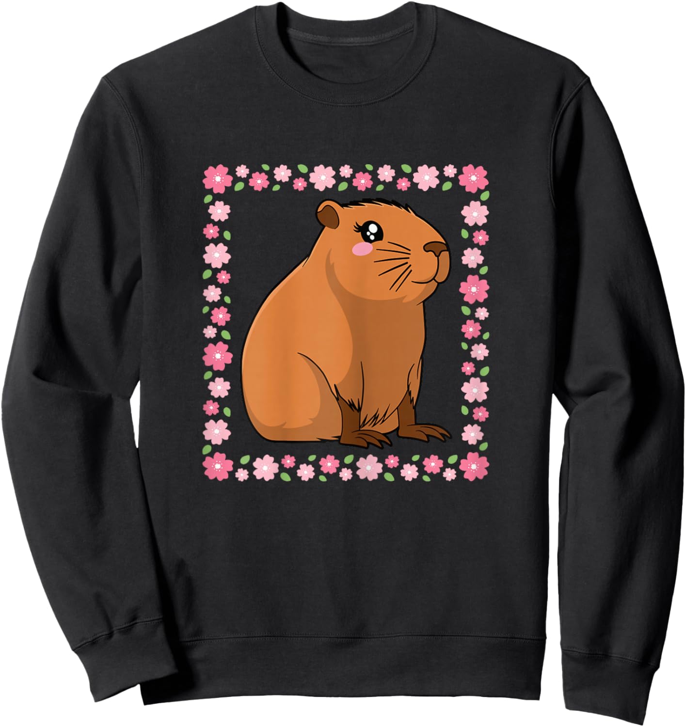 Cute Capybara Flower Capybara Lover Women Girls Sweatshirt - Sweatshirt | Black