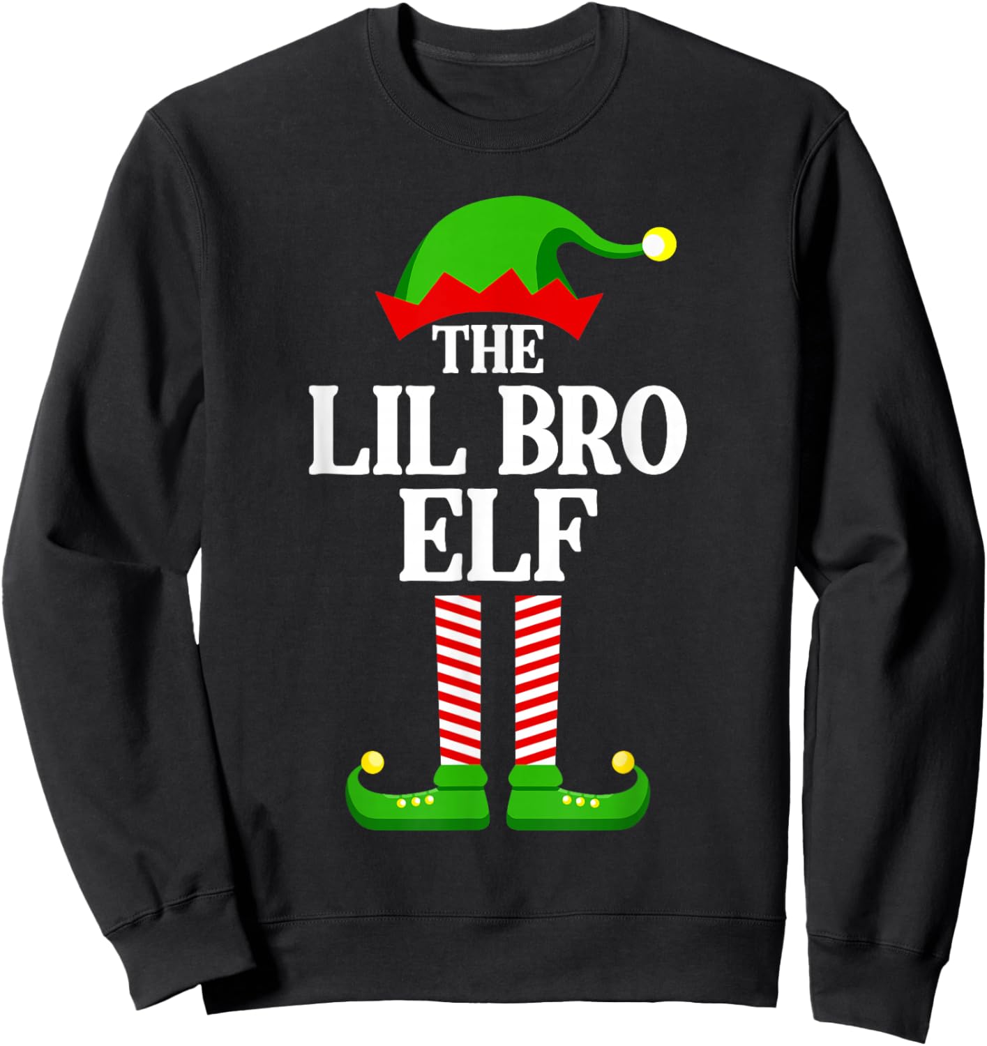 Lil Bro Elf Family Matching Group Funny Christmas Brother Sweatshirt - Sweatshirt | Black