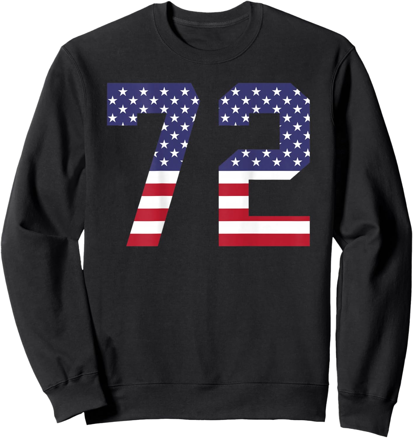 Number 72 BACKSIDE American Flag - Patriotic Jersey Numbered Sweatshirt - Sweatshirt | Black