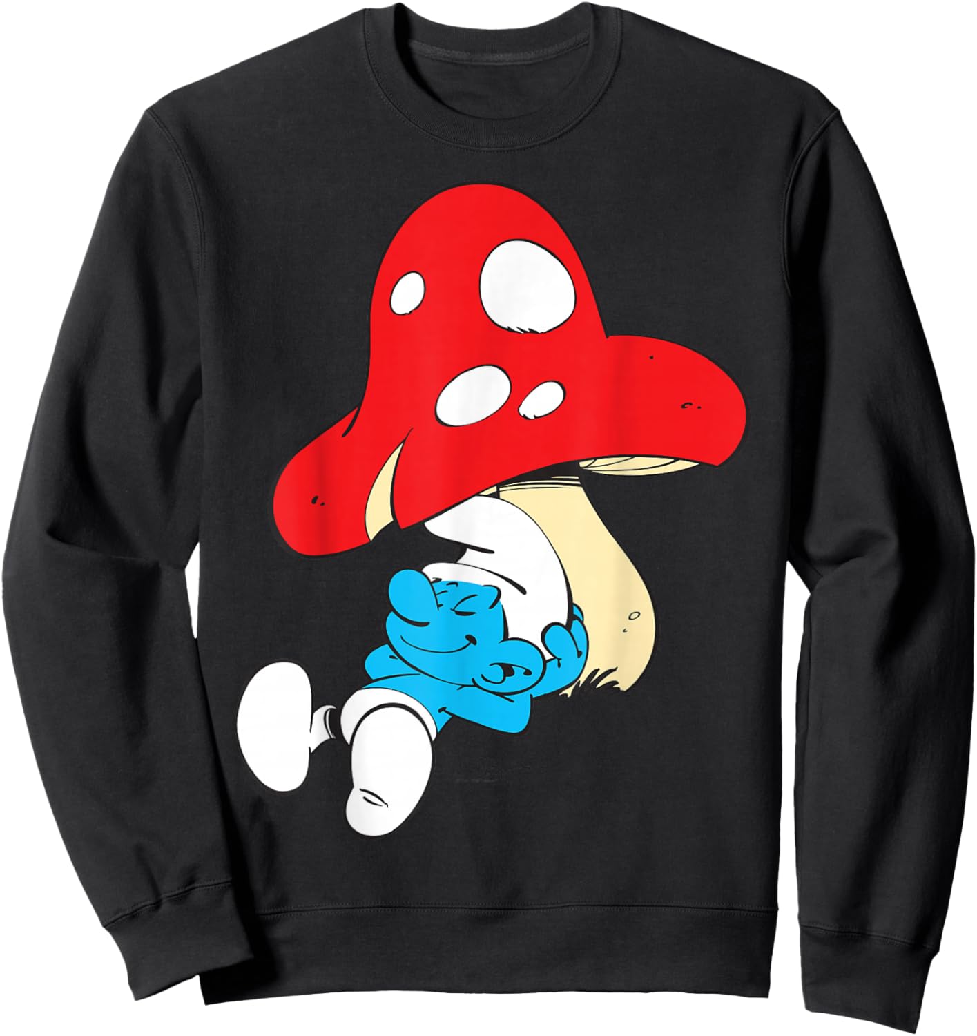 The Smurfs Sleeping Under Mushroom Smiling Sweatshirt - Sweatshirt | Black
