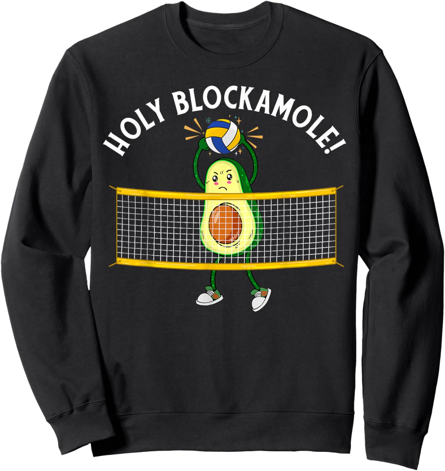 Holy Blockamole Volleyball Cute Funny Avocado Men Women Gift Sweatshirt - Sweatshirt | Black