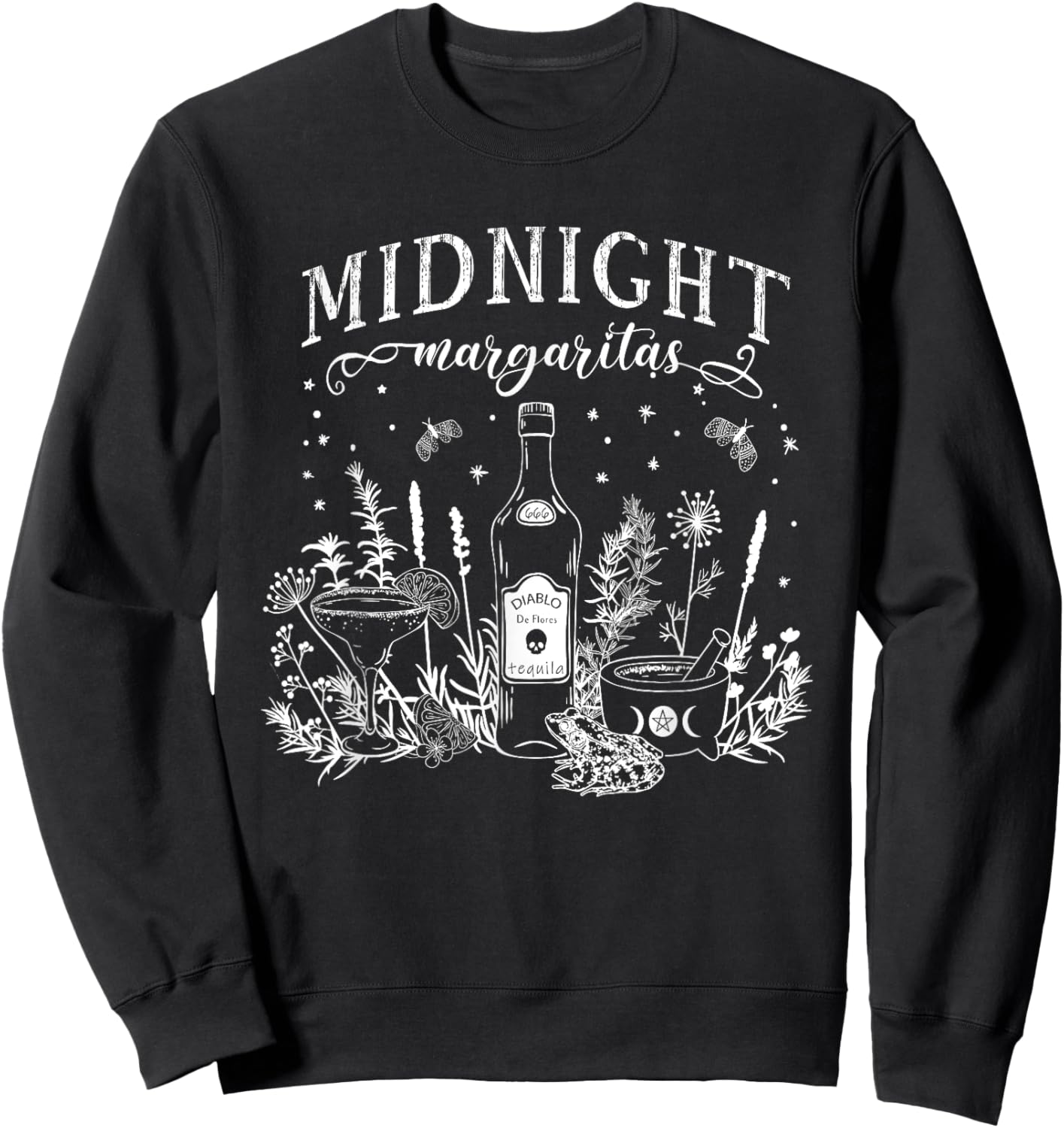 Midnight Margaritas Party Halloween Witch Spooky Sweatshirt - Sweatshirt | Black