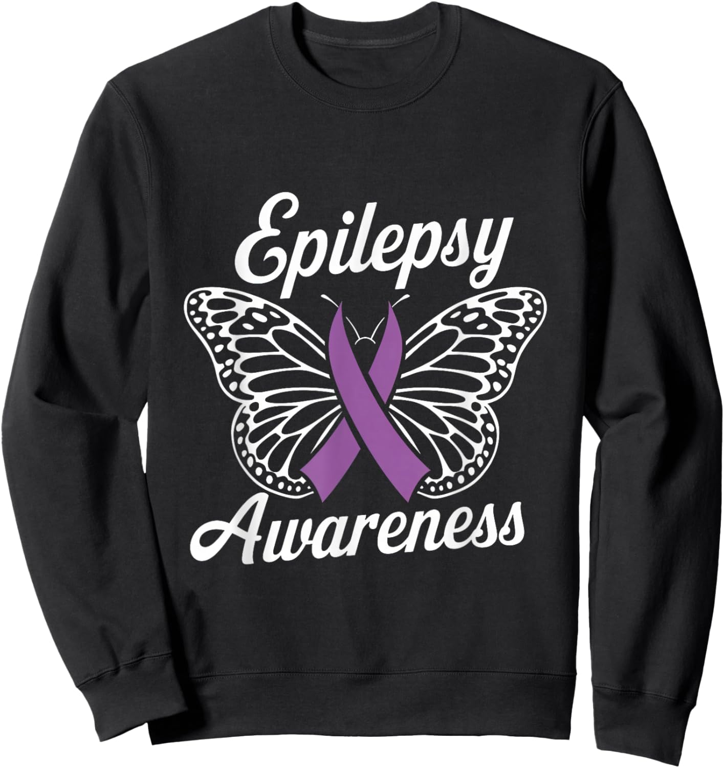 Epilepsy Awareness Month Purple Ribbon Advocate Epileptic Sweatshirt - Sweatshirt | Black