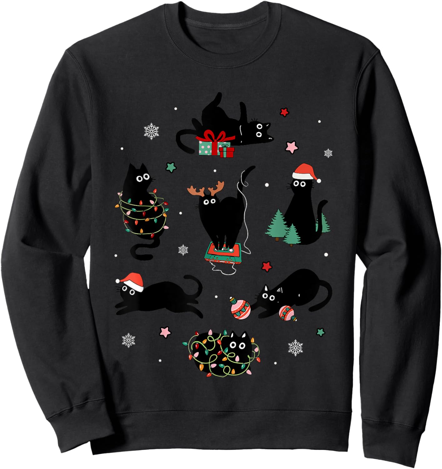 It's Fine I'm Fine Playful Black Cats Funny Kitten Christmas Sweatshirt - Sweatshirt | Black
