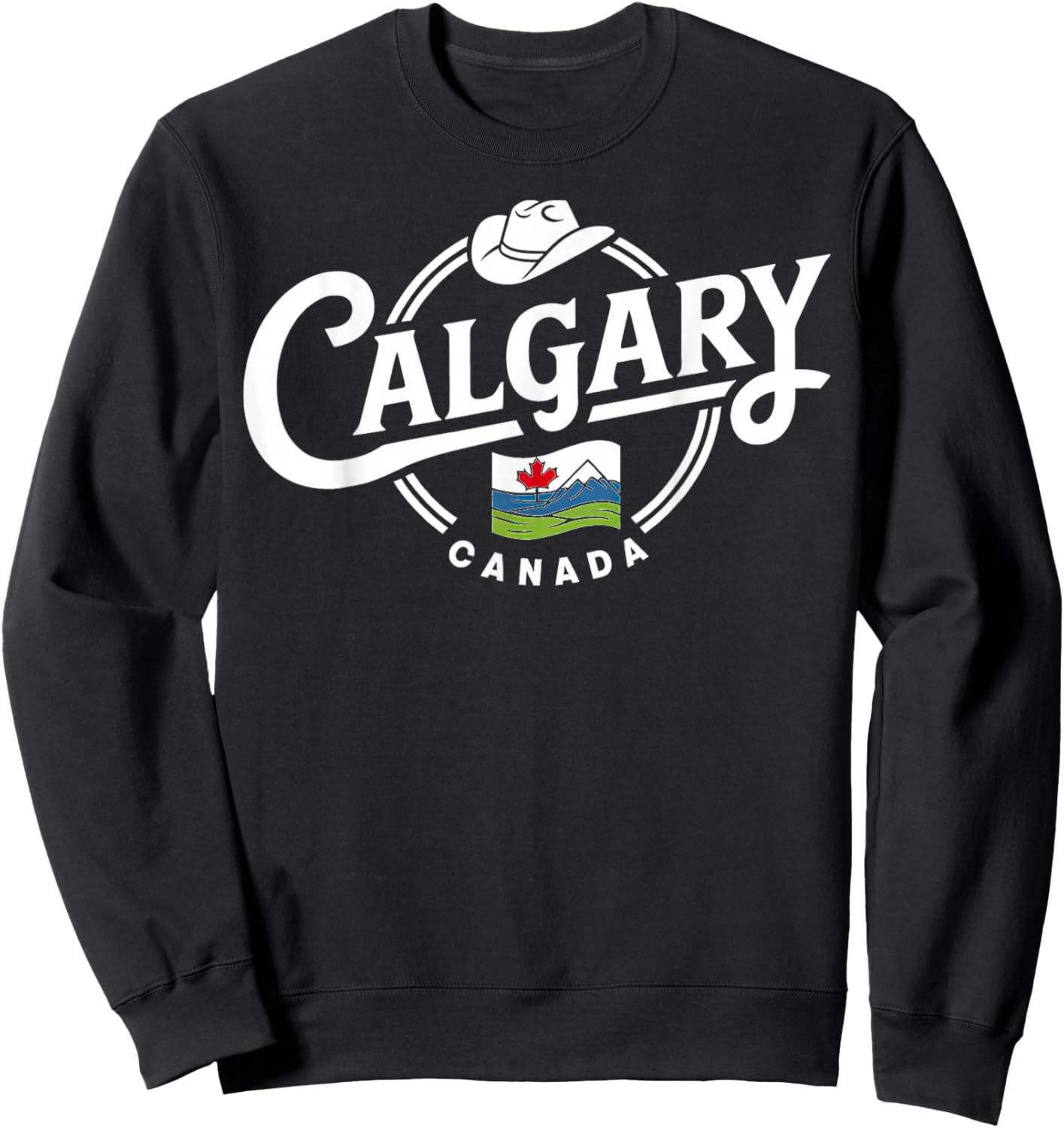 Calgary Canada City Cowboy Hat Scenic Logo Sweatshirt - Sweatshirt | Black