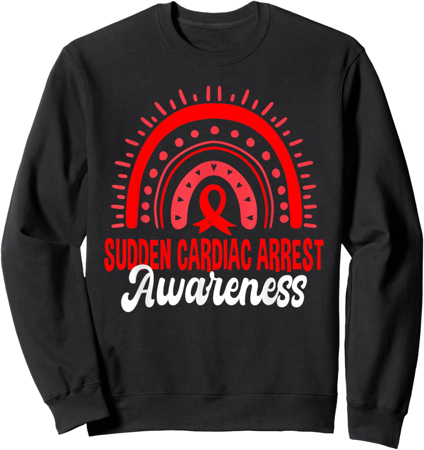 Sudden Cardiac Arrest Awareness Boho Rainbow Red Ribbon Sweatshirt - Sweatshirt | Black