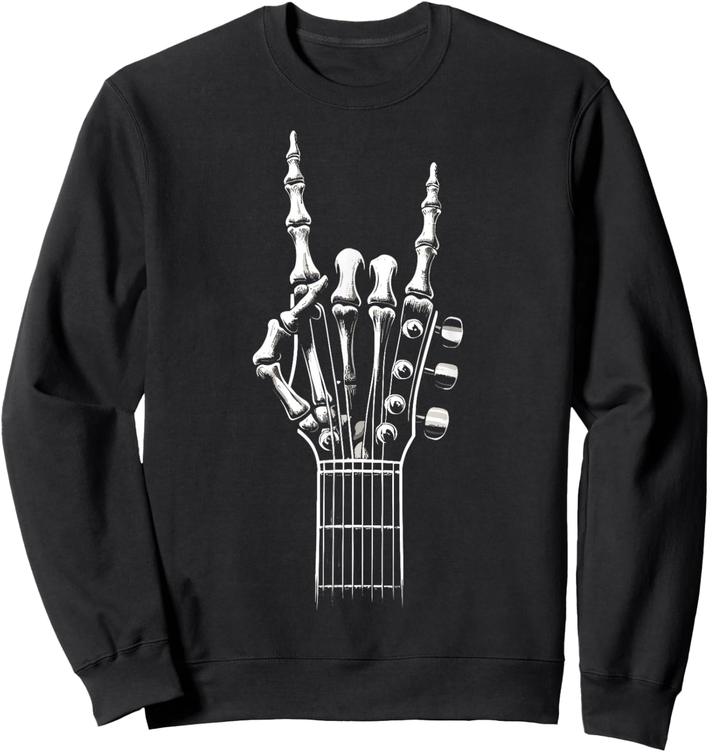 Guitar Skeleton Hand Sign Retro Rock and Roll Sweatshirt - Sweatshirt | Black