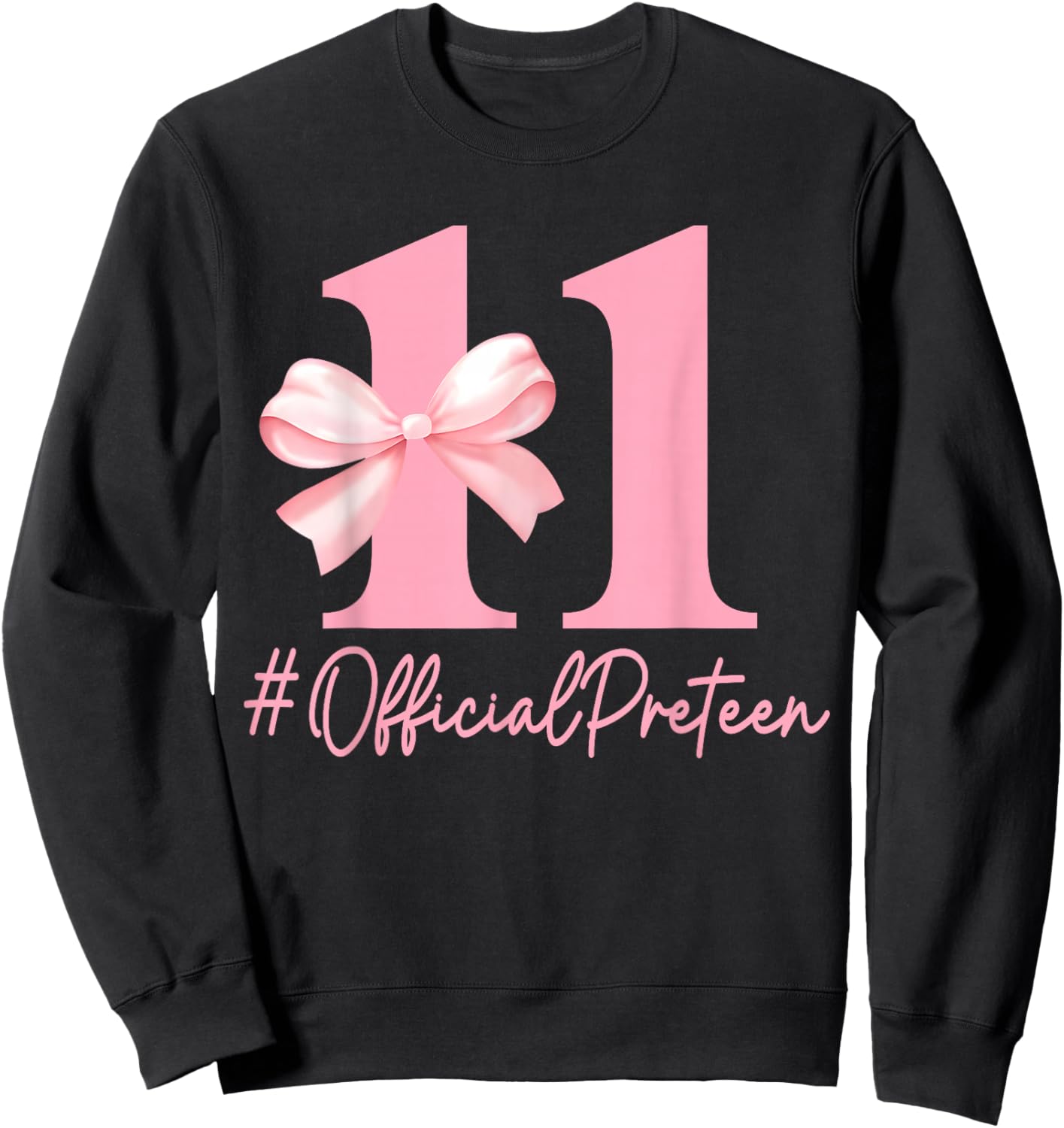 Birthday Girl Pink Coquette Bow 11 Year Old Aesthetic Girly Sweatshirt - Sweatshirt | Black