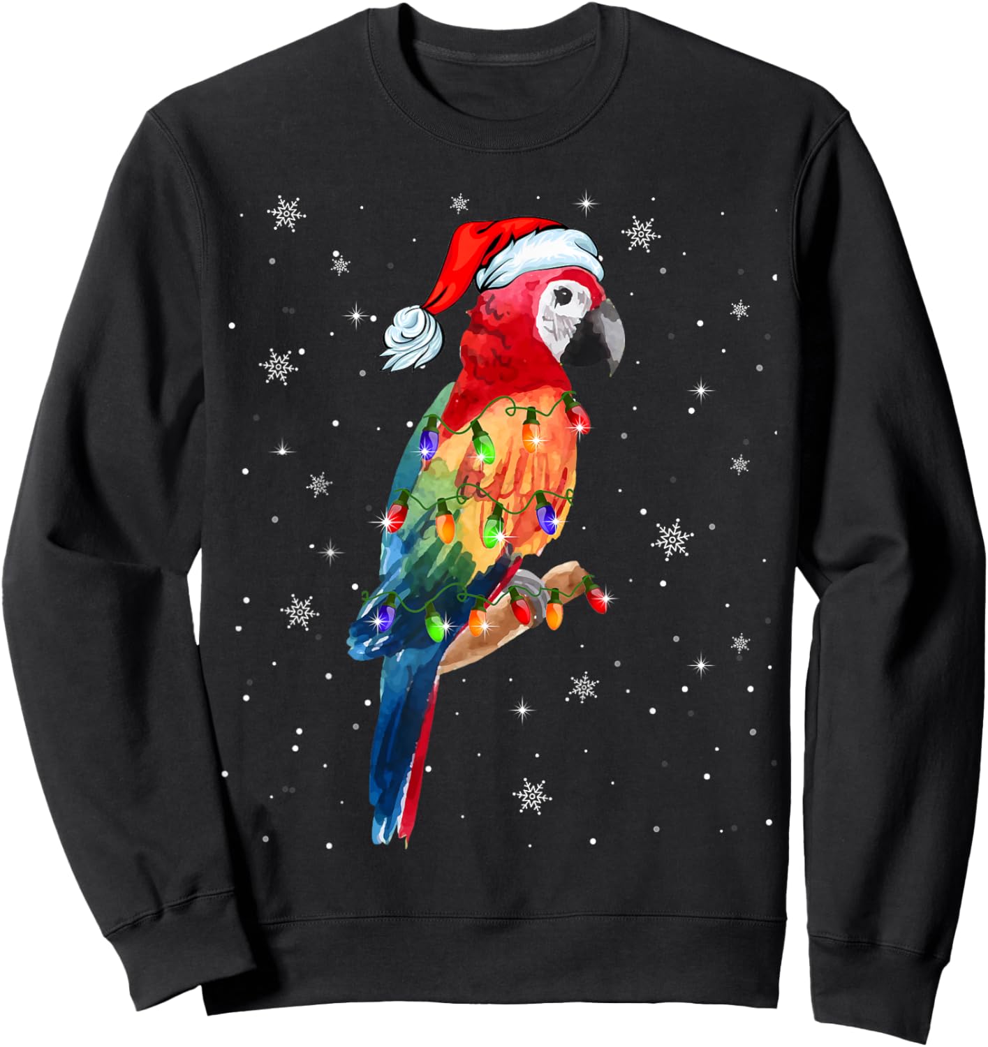 Parrot Santa Hat Christmas Lights Matching Family Sweatshirt - Sweatshirt | Black