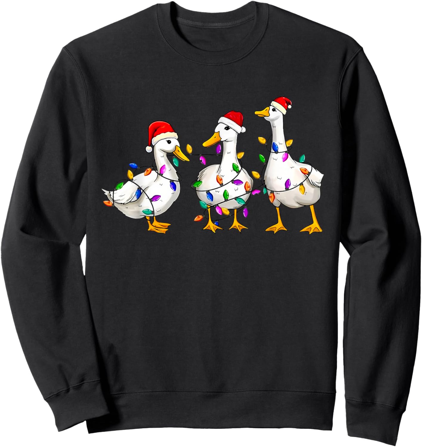 Merry Christmas Duck Christmas Lights Duck Lover Men Women Sweatshirt - Sweatshirt | Black