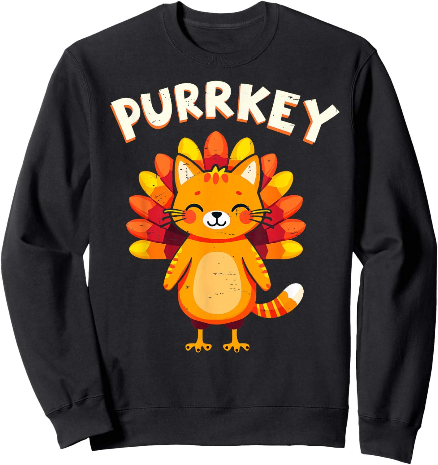 Funny Purrkey Turkey Cat Thanksgiving Day Cats Lover Cat Mom Sweatshirt - Sweatshirt | Black